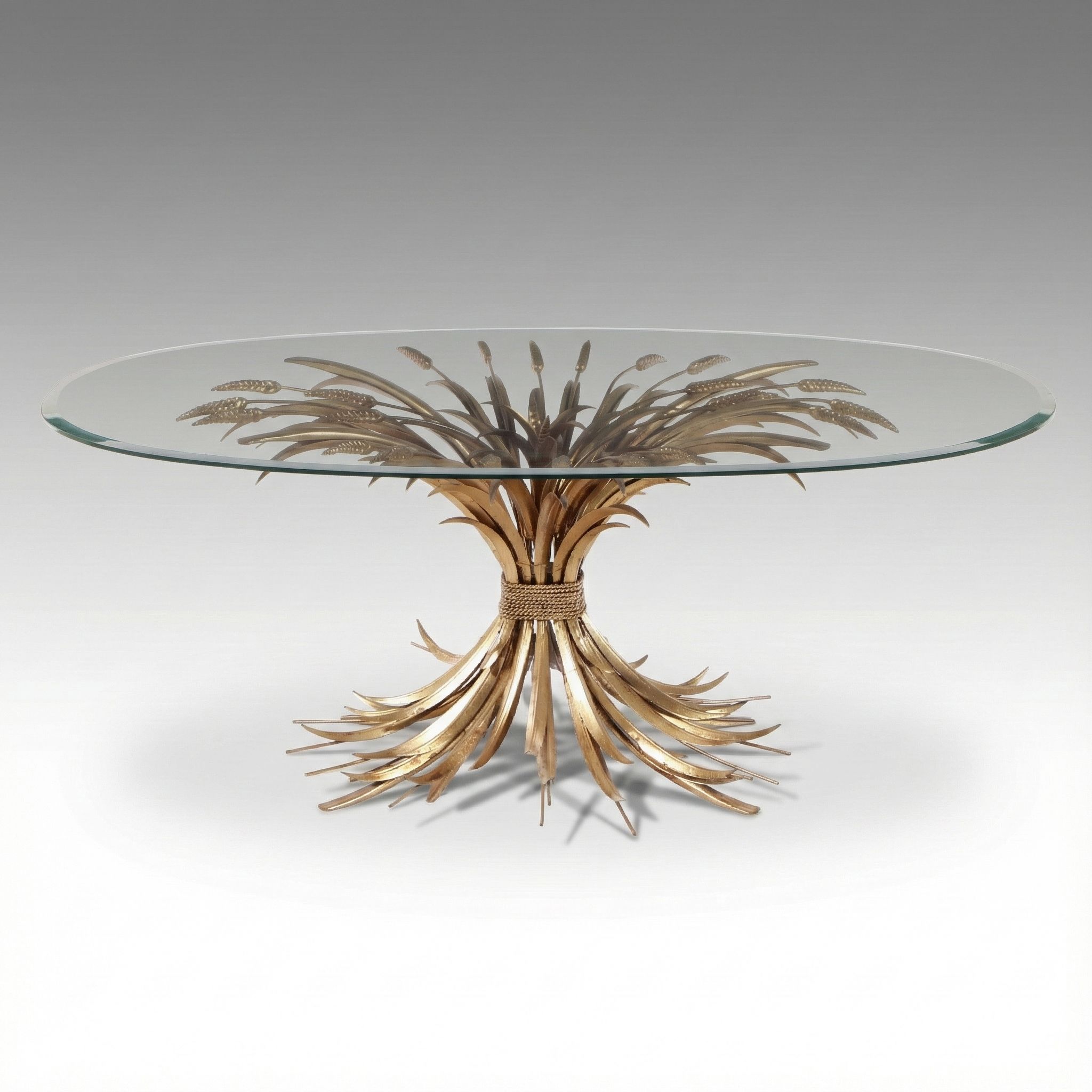 Italian Regency Style Gilt Metal Wheat Sheaf Glass Top Table