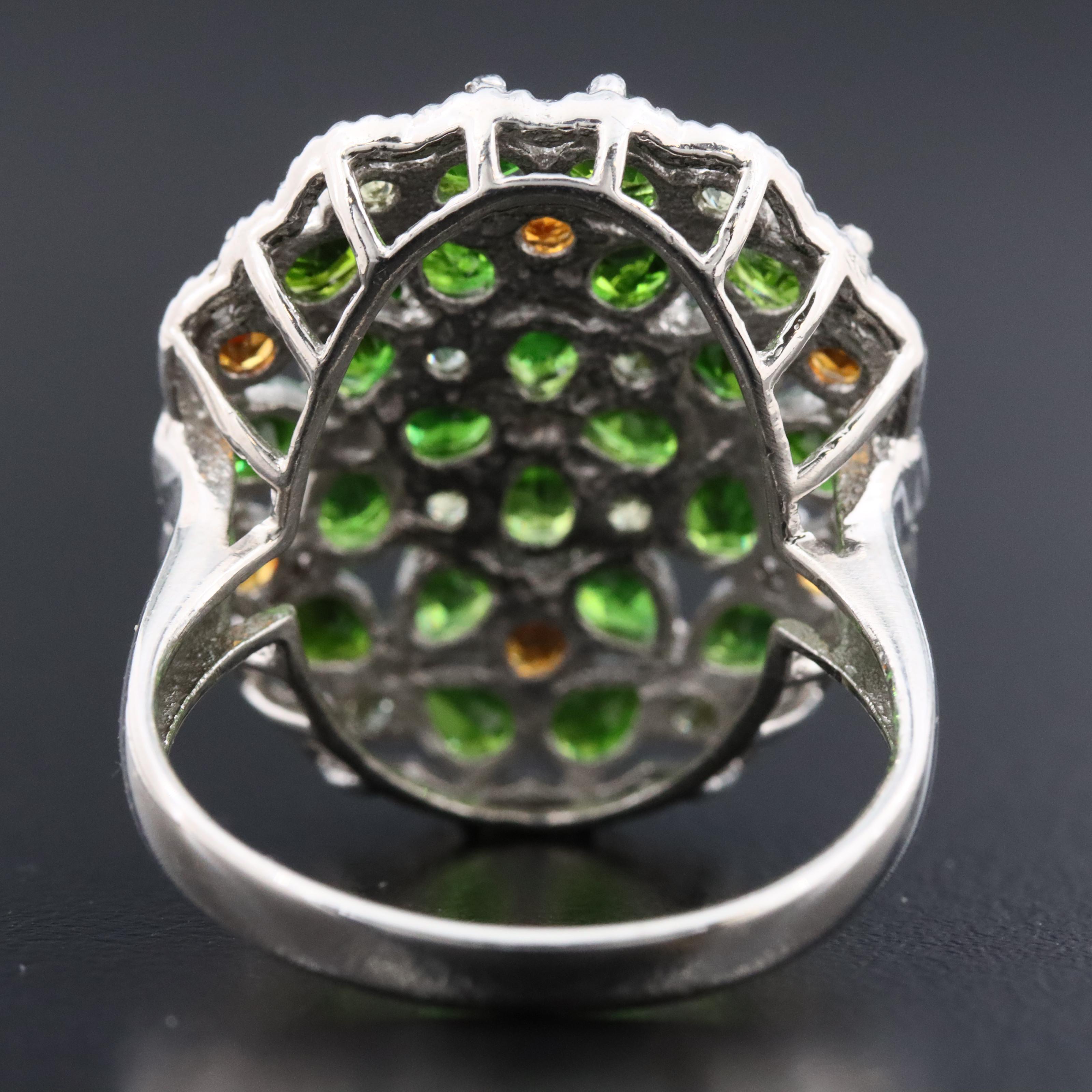 Sterling Diopside, Citrine and Peridot Ring