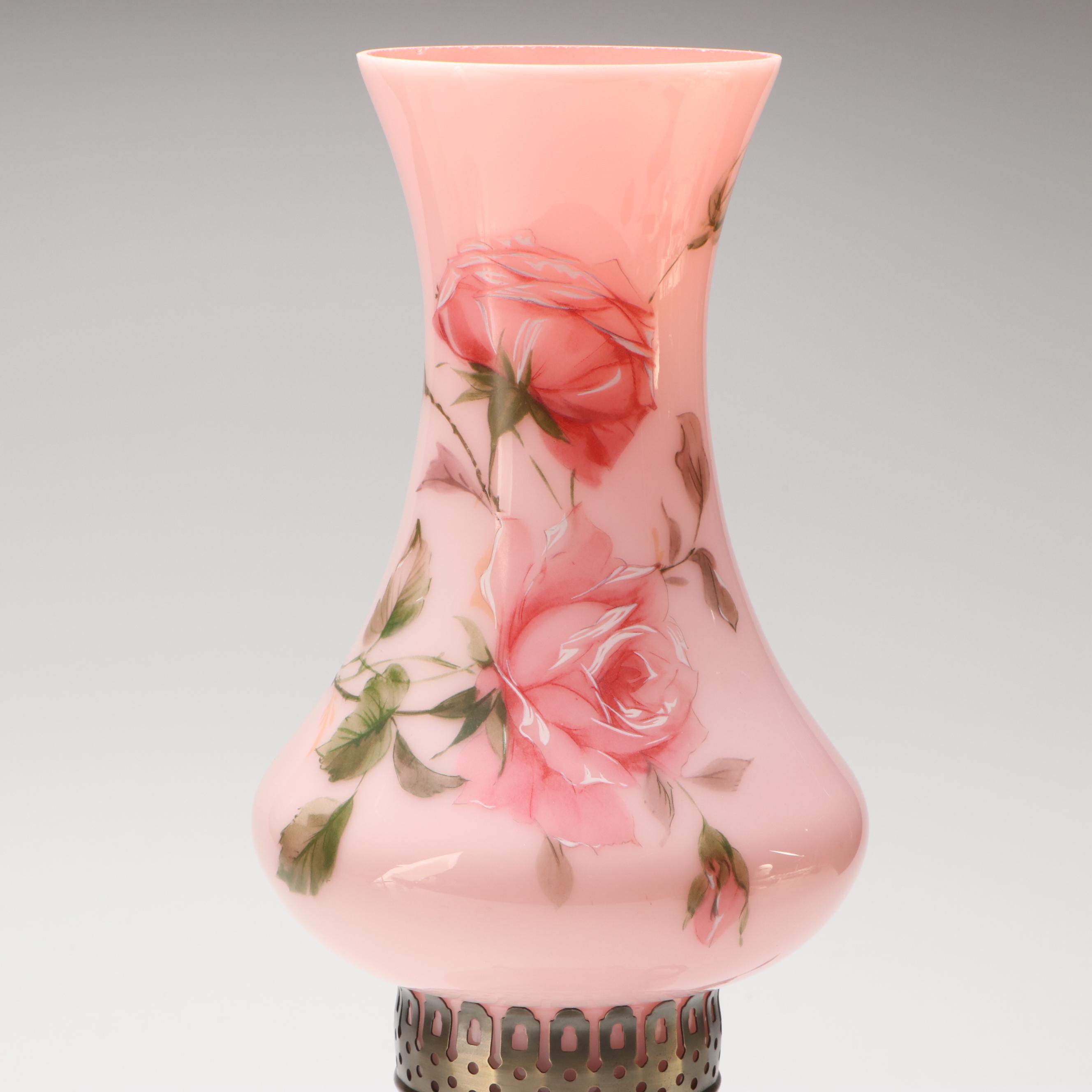 Loevsky & Loevsky Victorian Style Pink Glass Parlor Lamp, 1973