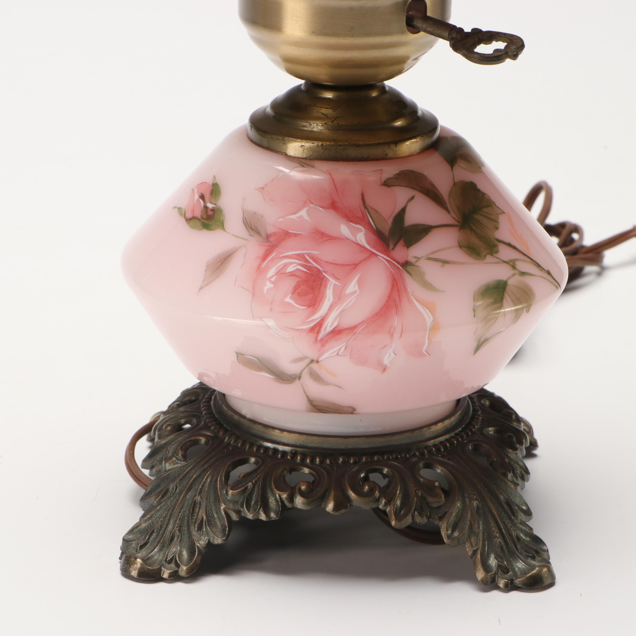 Loevsky & Loevsky Victorian Style Pink Glass Parlor Lamp, 1973