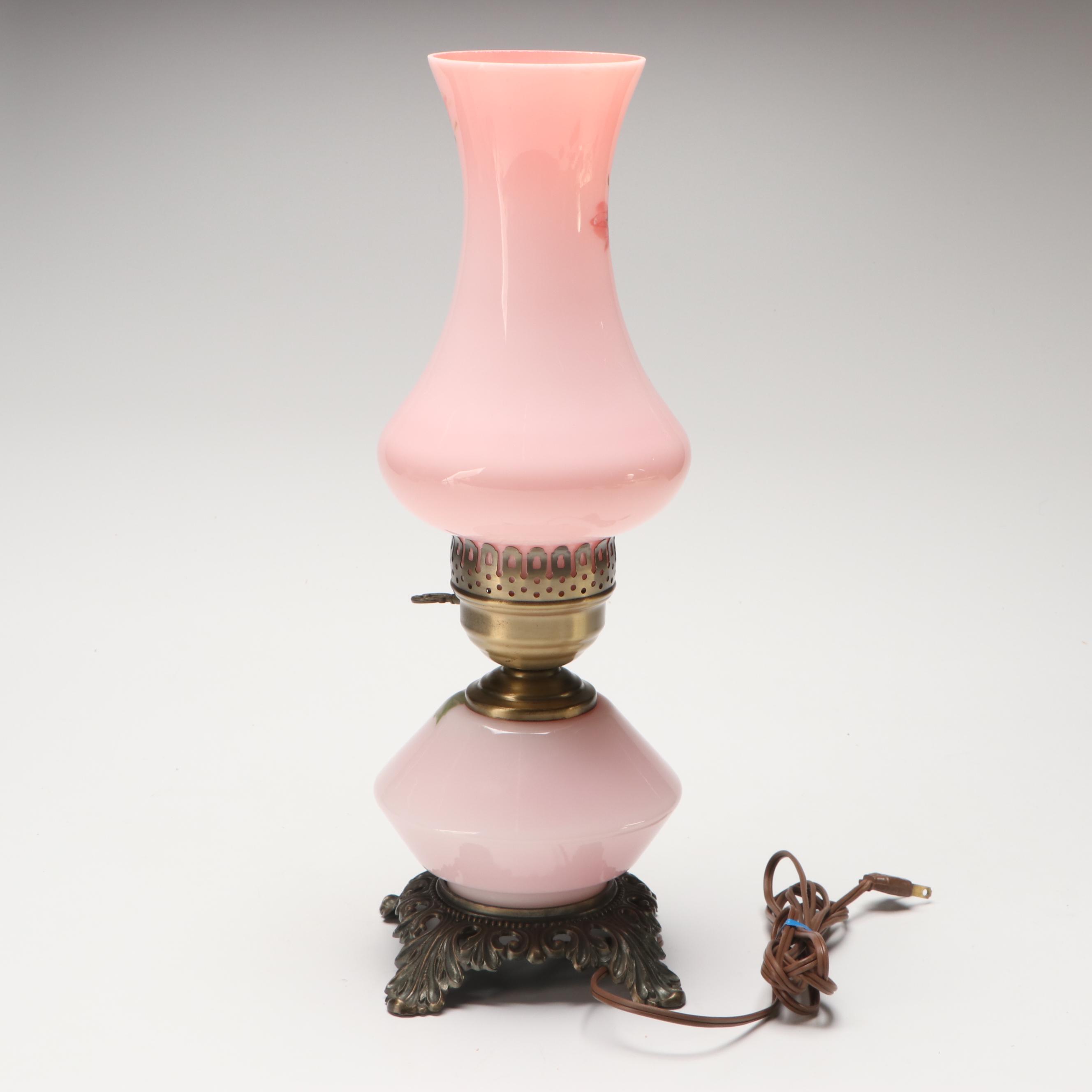 Loevsky & Loevsky Victorian Style Pink Glass Parlor Lamp, 1973