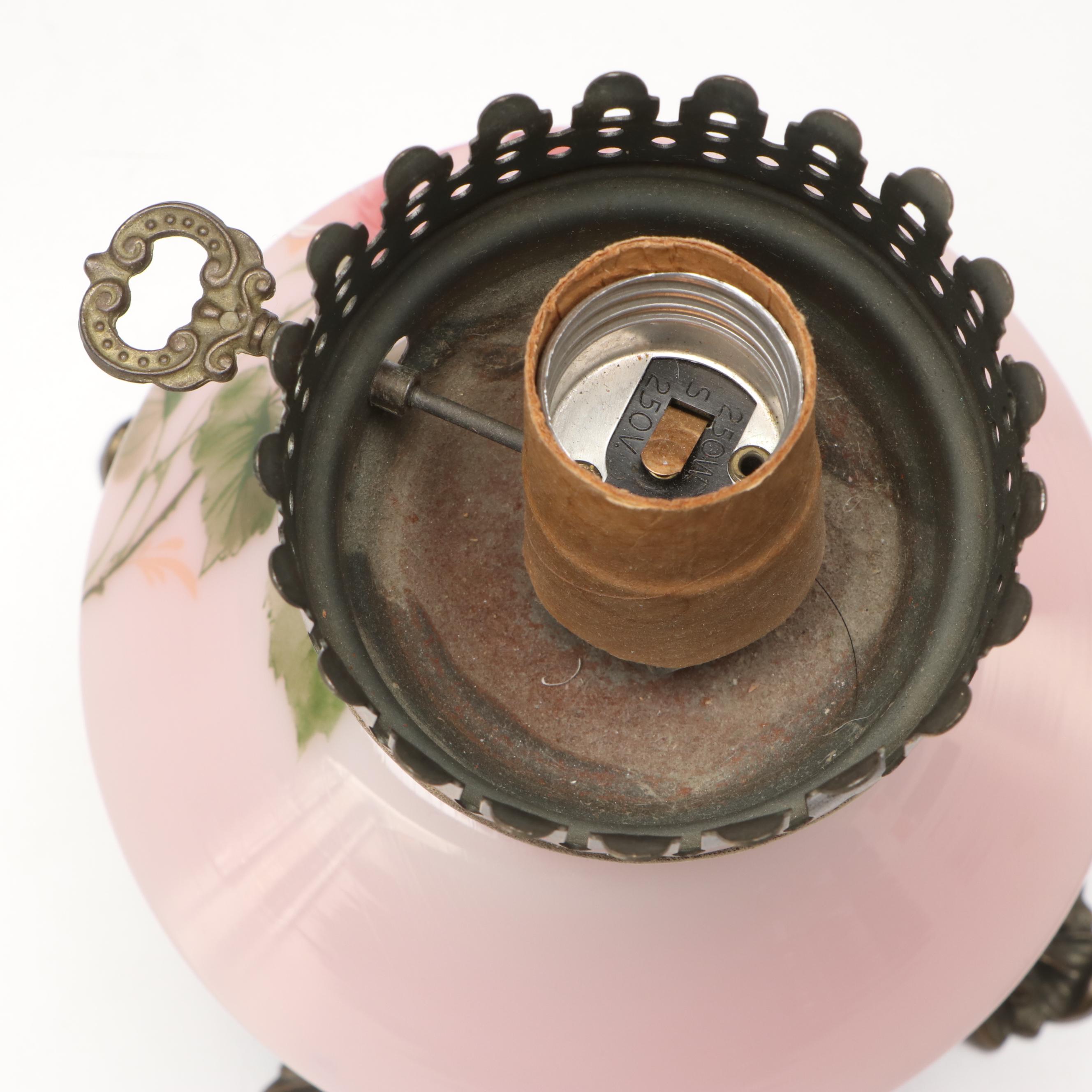 Loevsky & Loevsky Victorian Style Pink Glass Parlor Lamp, 1973