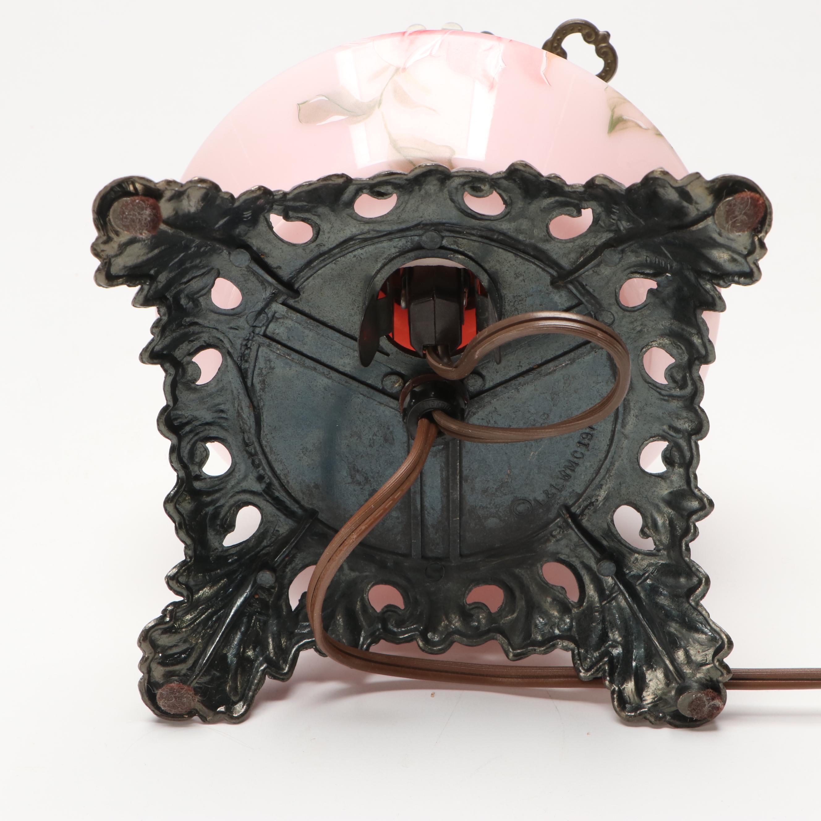 Loevsky & Loevsky Victorian Style Pink Glass Parlor Lamp, 1973