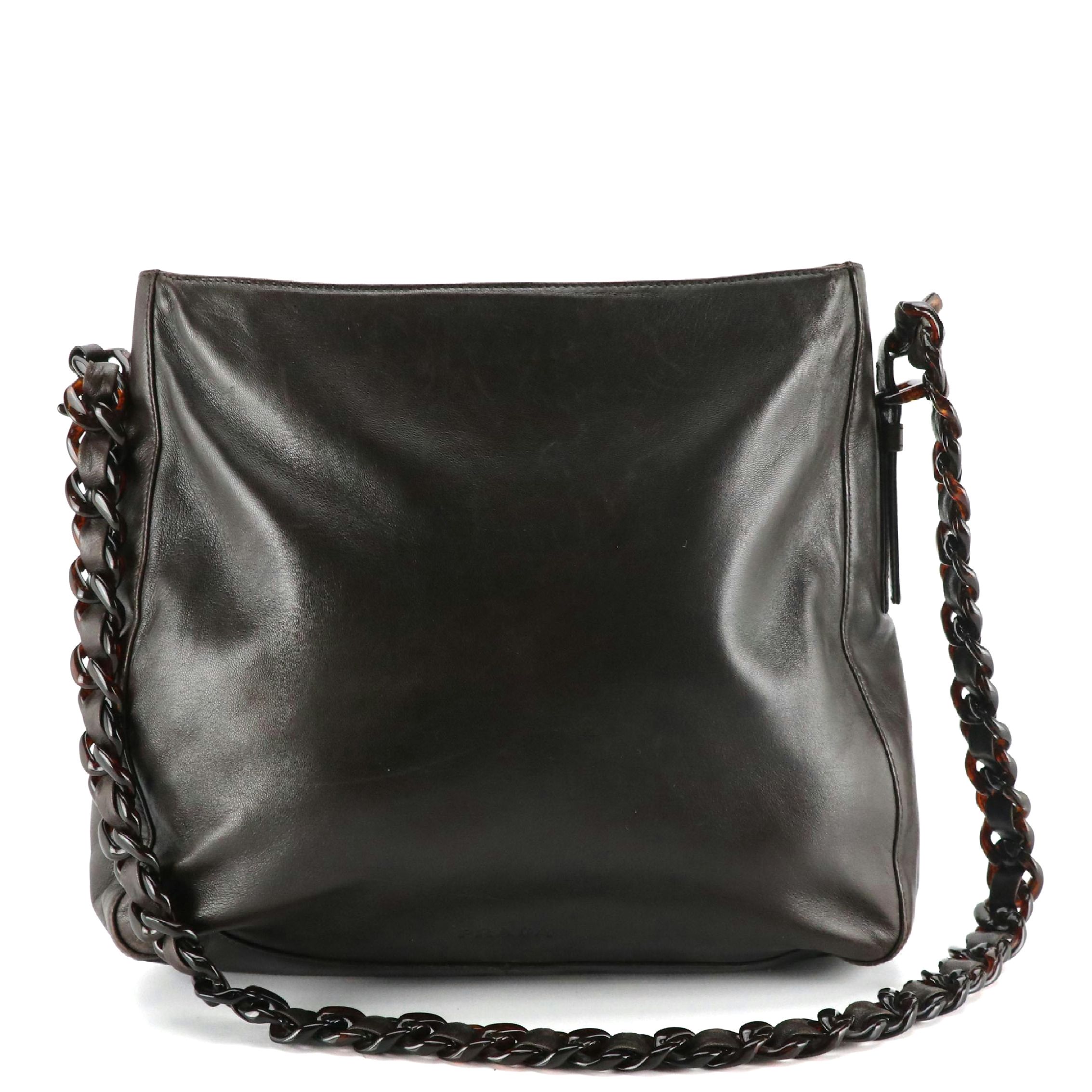 Prada Chain Link Shoulder Tote in Bark Brown Calfskin Leather
