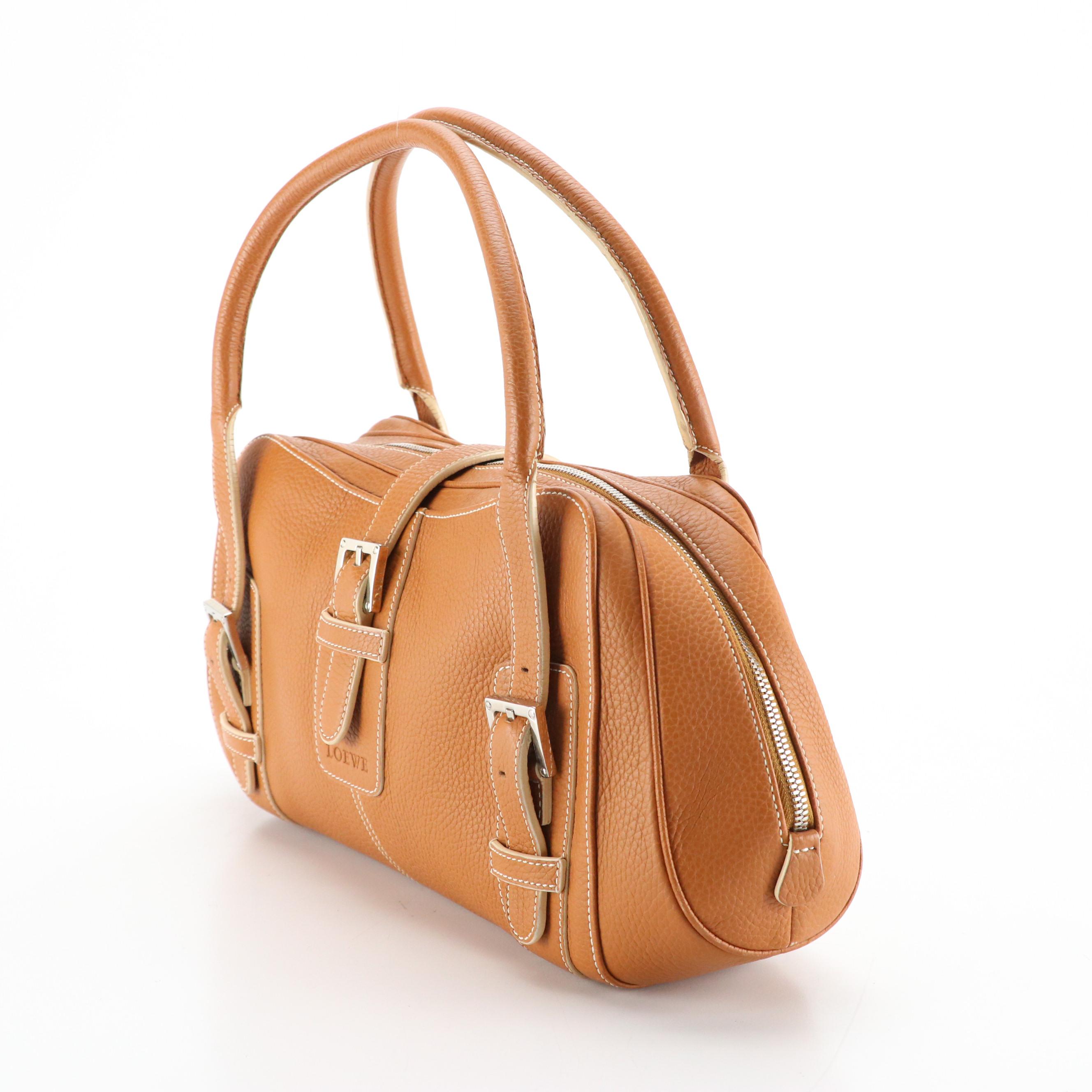 Loewe Senda Shoulder Satchel in Caramel Brown Grained Calf Leather