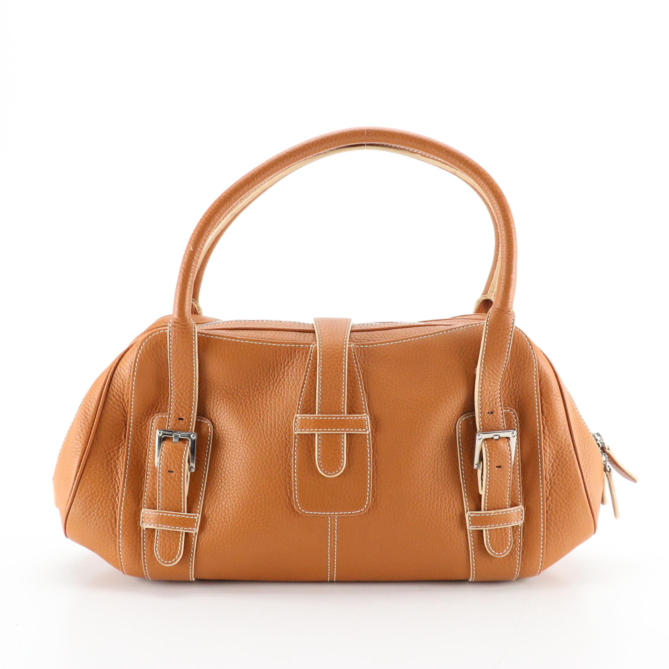 Loewe Senda Shoulder Satchel in Caramel Brown Grained Calf Leather