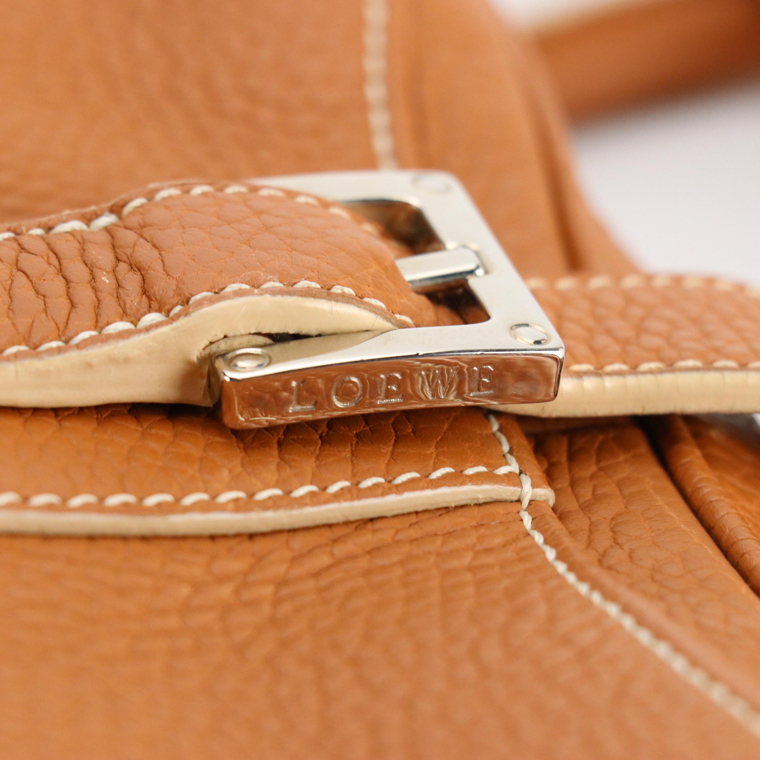 Loewe Senda Shoulder Satchel in Caramel Brown Grained Calf Leather