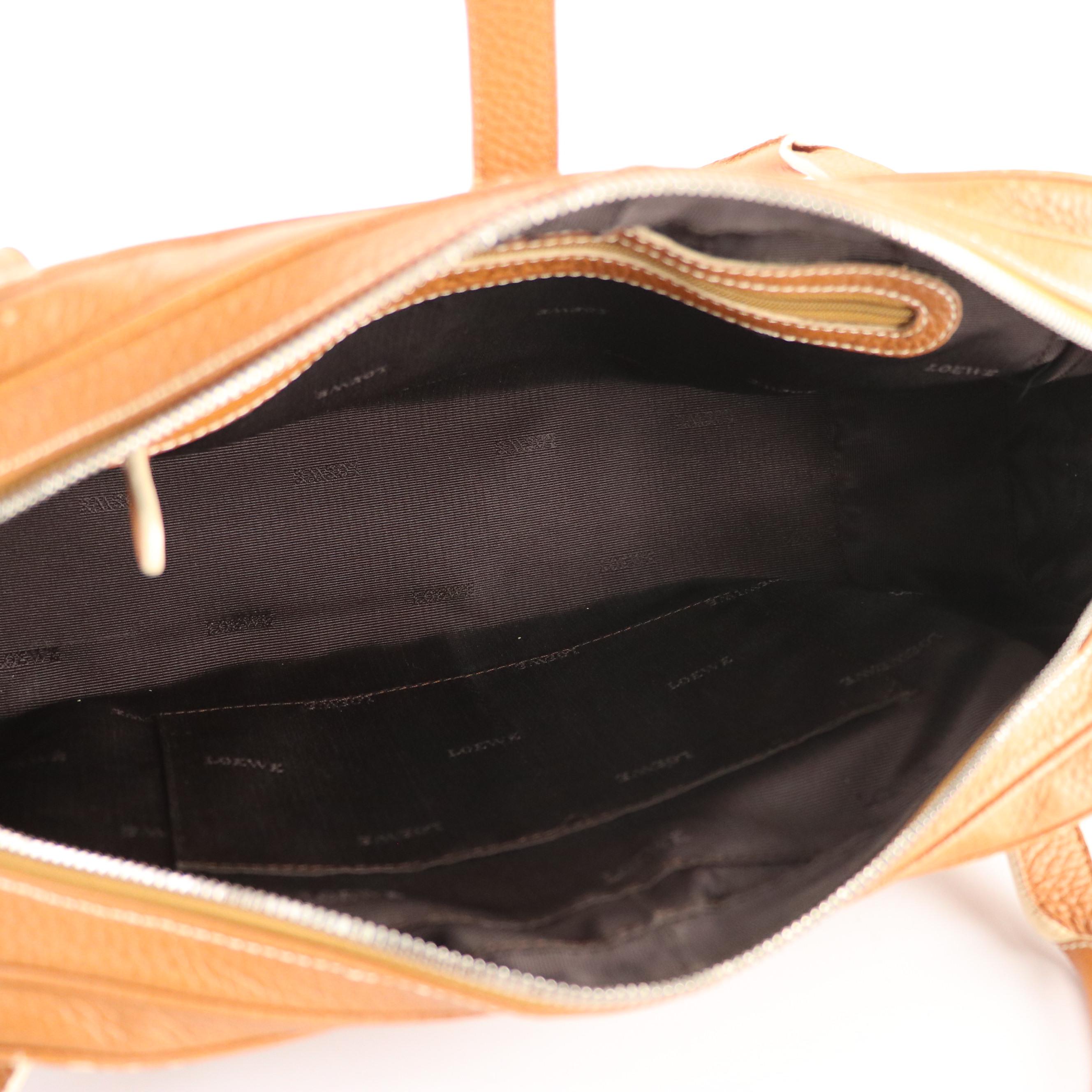 Loewe Senda Shoulder Satchel in Caramel Brown Grained Calf Leather