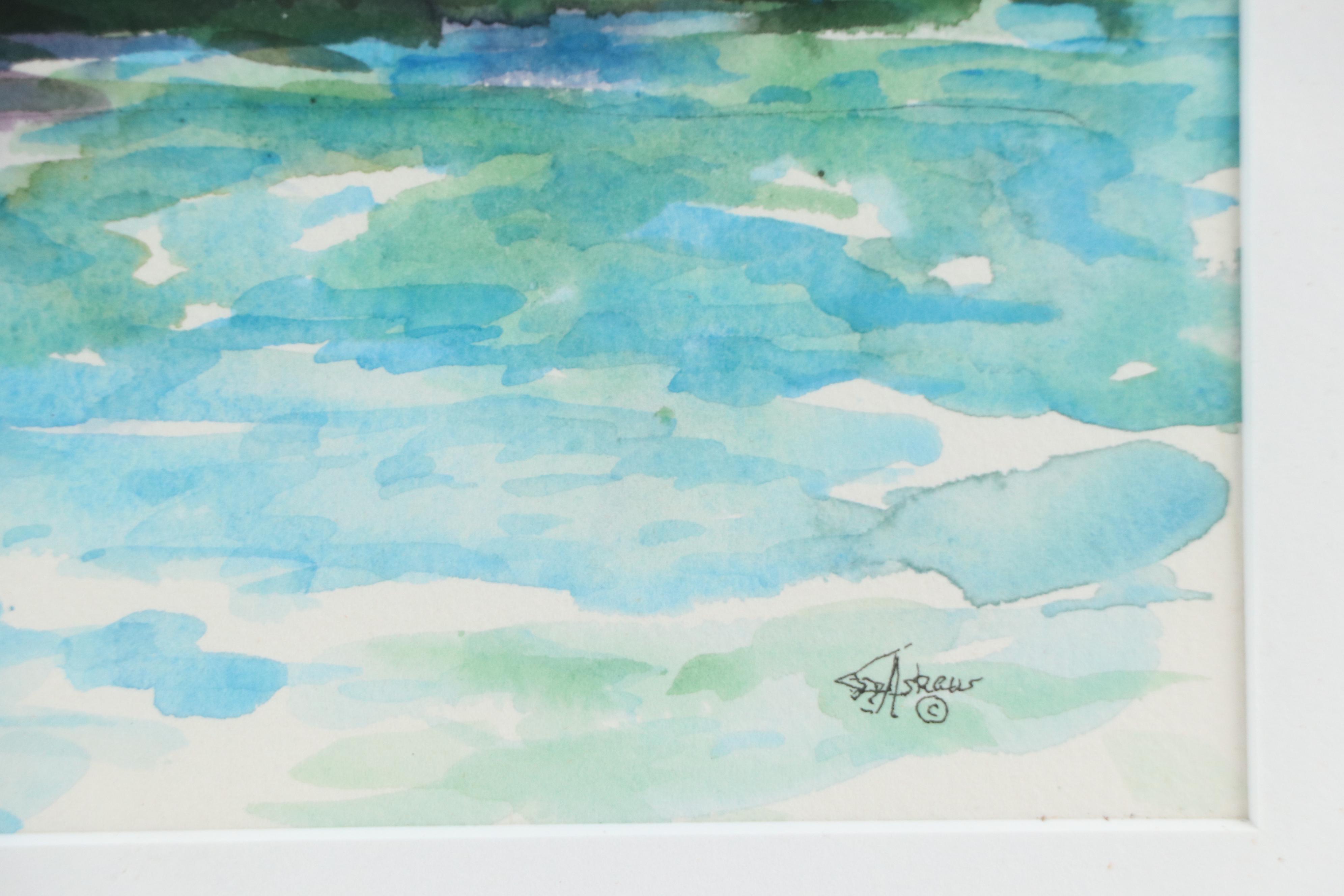 Mountainous Coastal Landscape Watercolor Painting