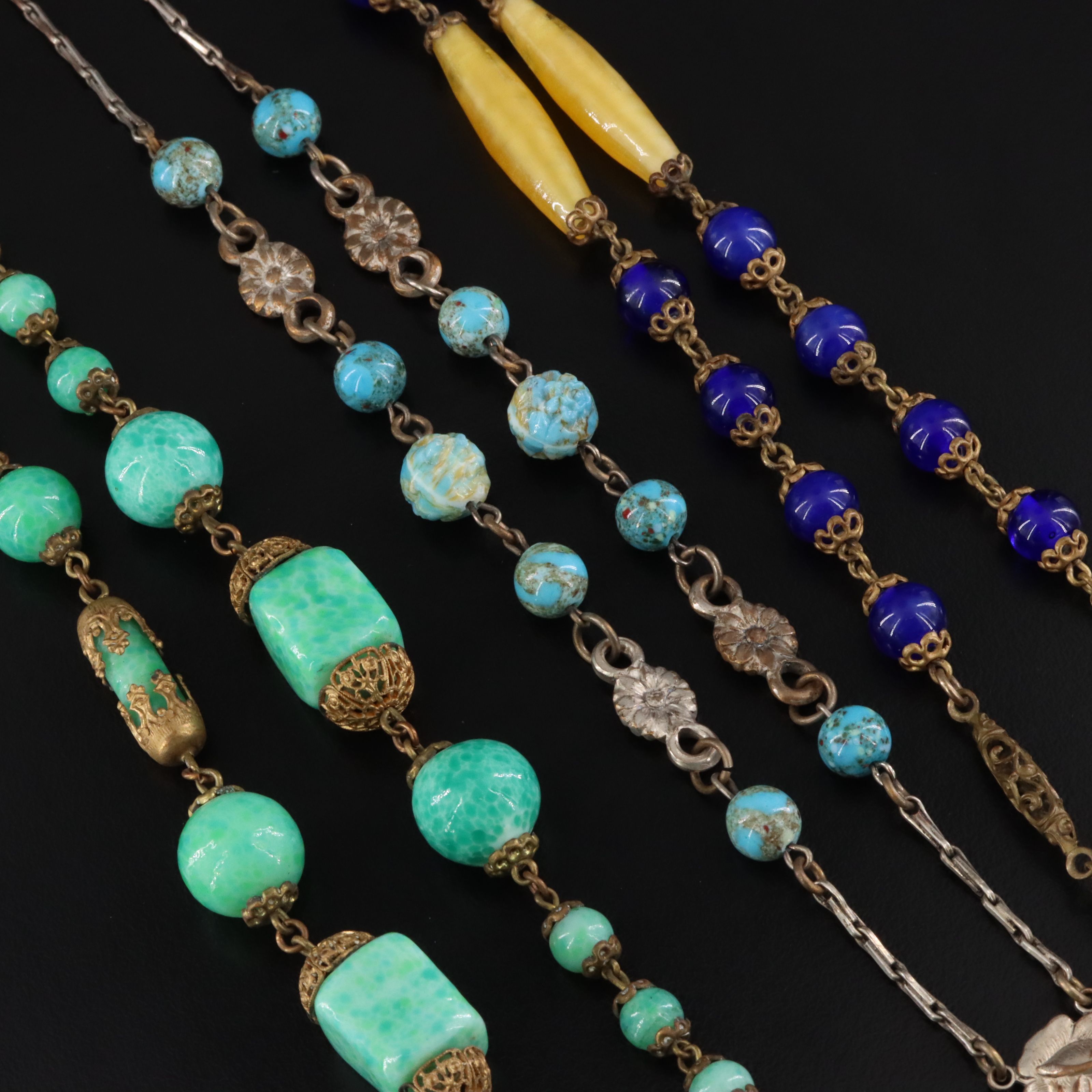 Art Deco and Vintage Floral Glass Necklaces Including Peking Glass