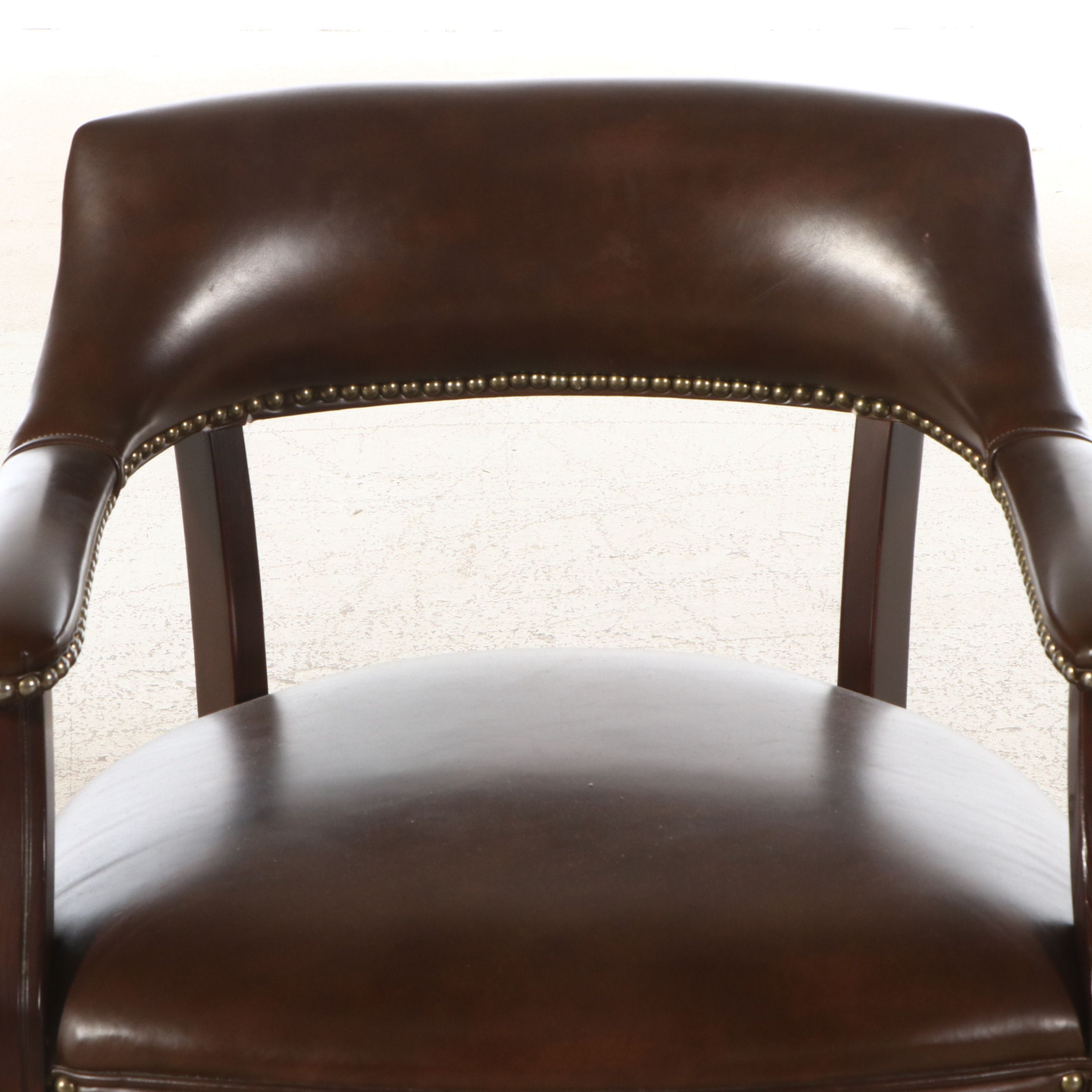 Regency Style Walnut Finish and Upholstered Barrel Back Visitor's Chair
