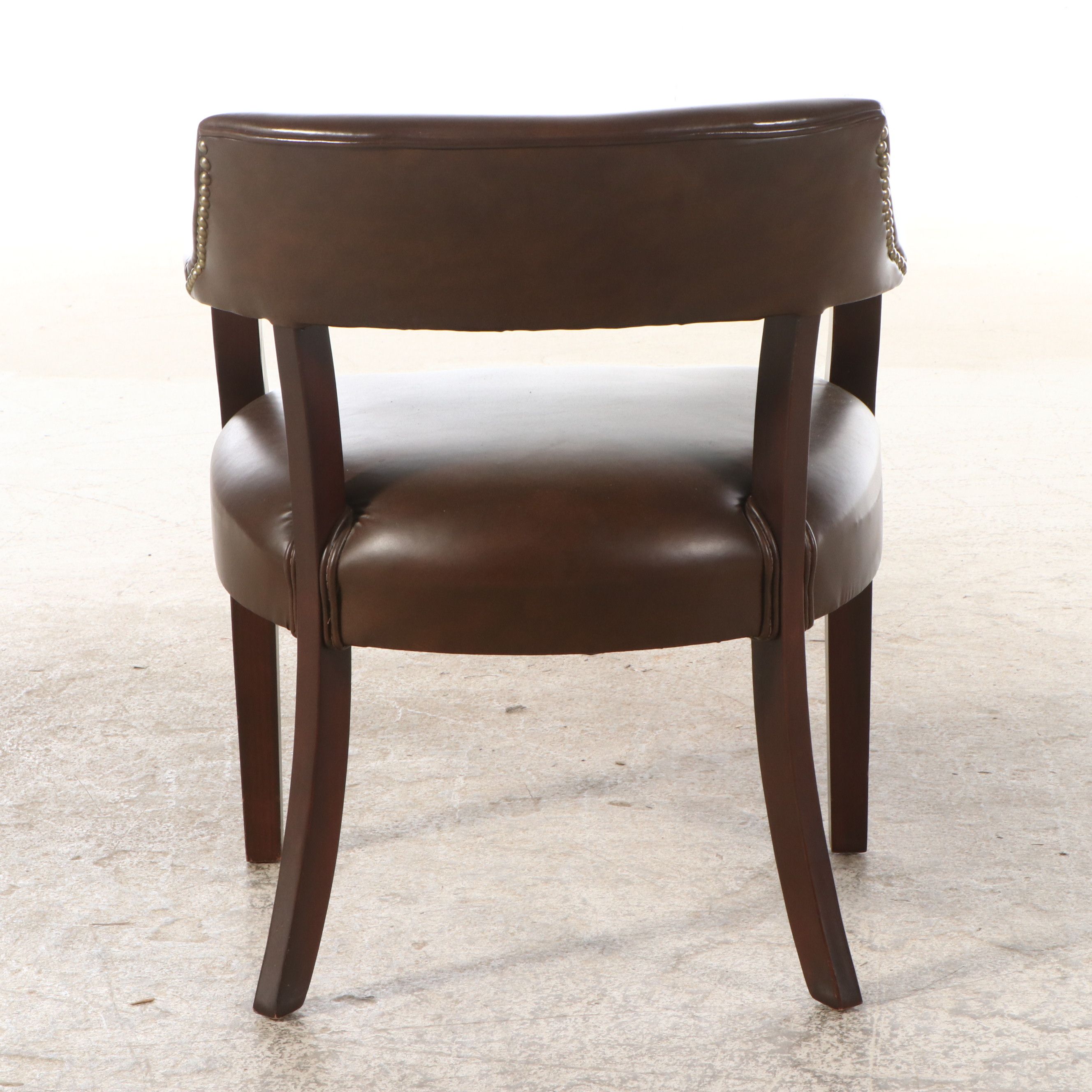 Regency Style Walnut Finish and Upholstered Barrel Back Visitor's Chair