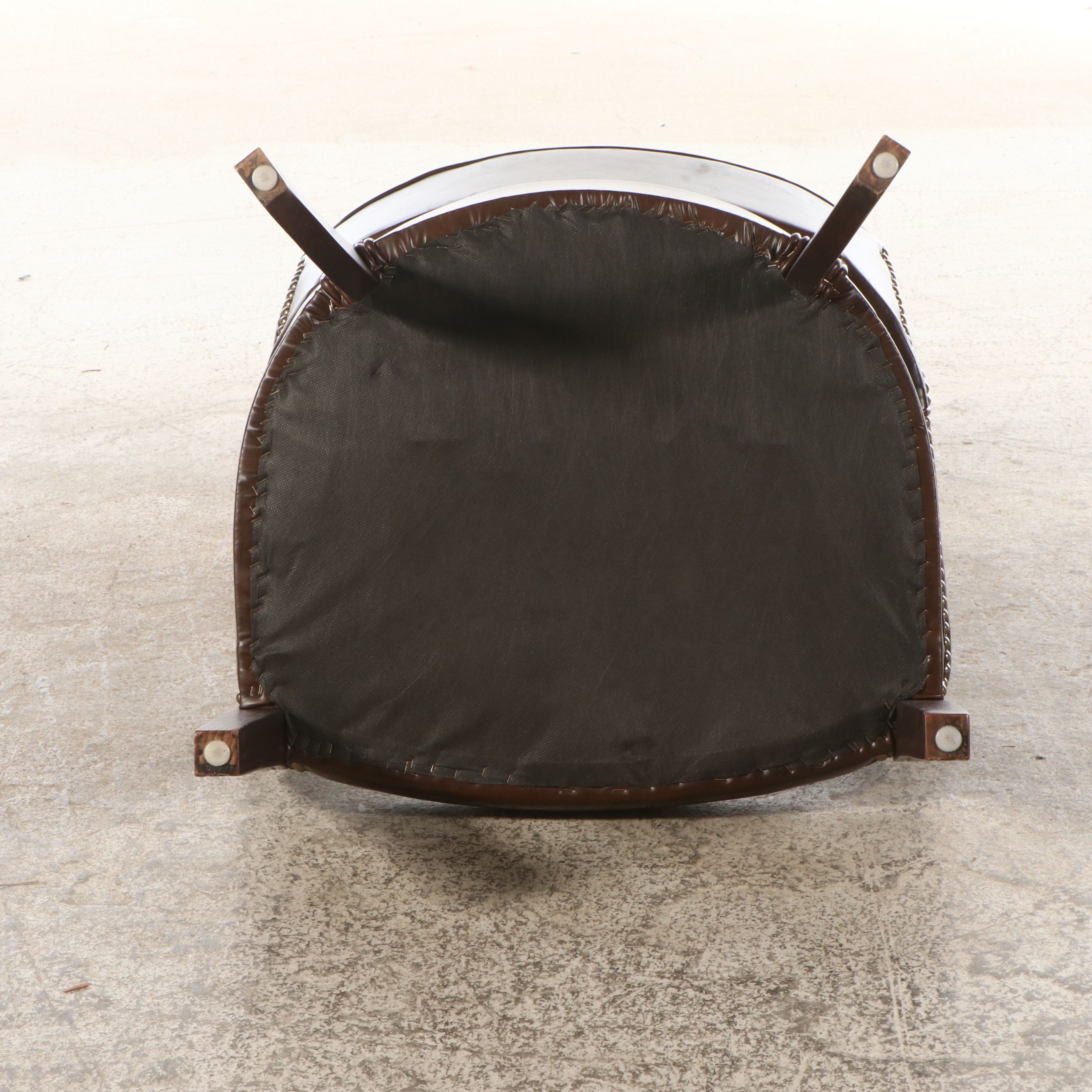 Regency Style Walnut Finish and Upholstered Barrel Back Visitor's Chair