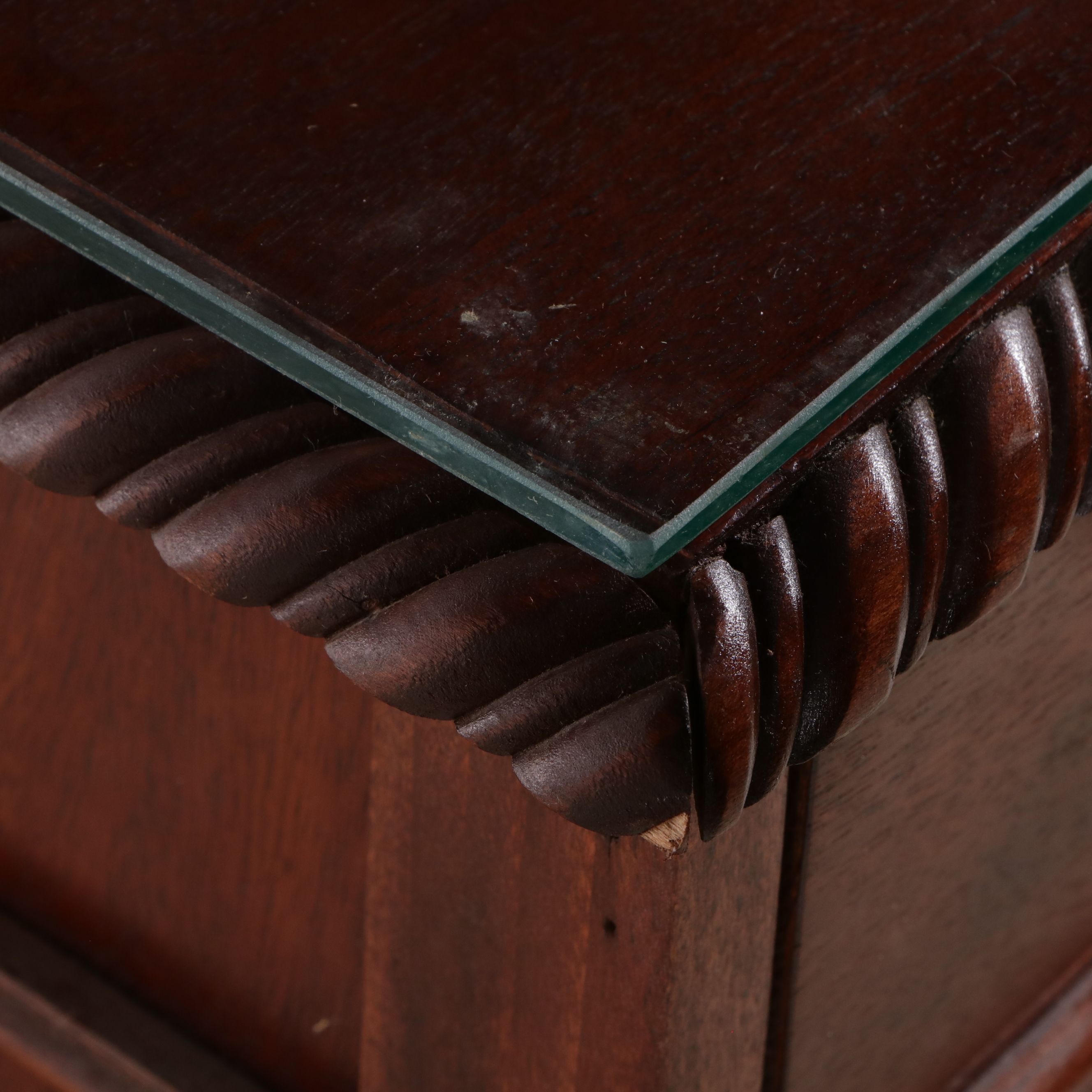 Chippendale Style Mahogany Kneehole Desk with Glass Top