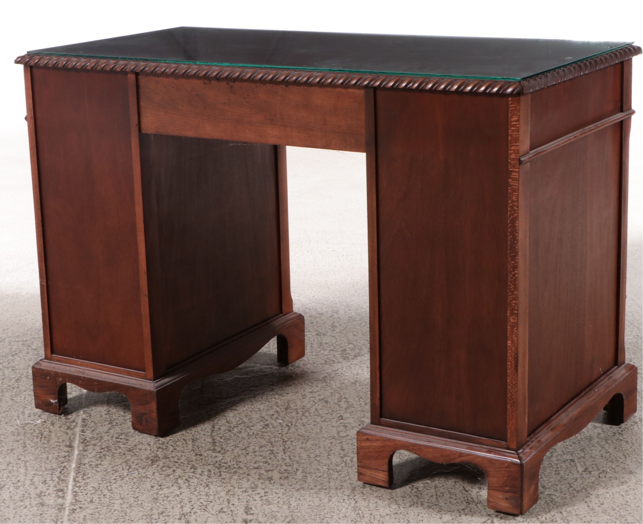 Chippendale Style Mahogany Kneehole Desk with Glass Top