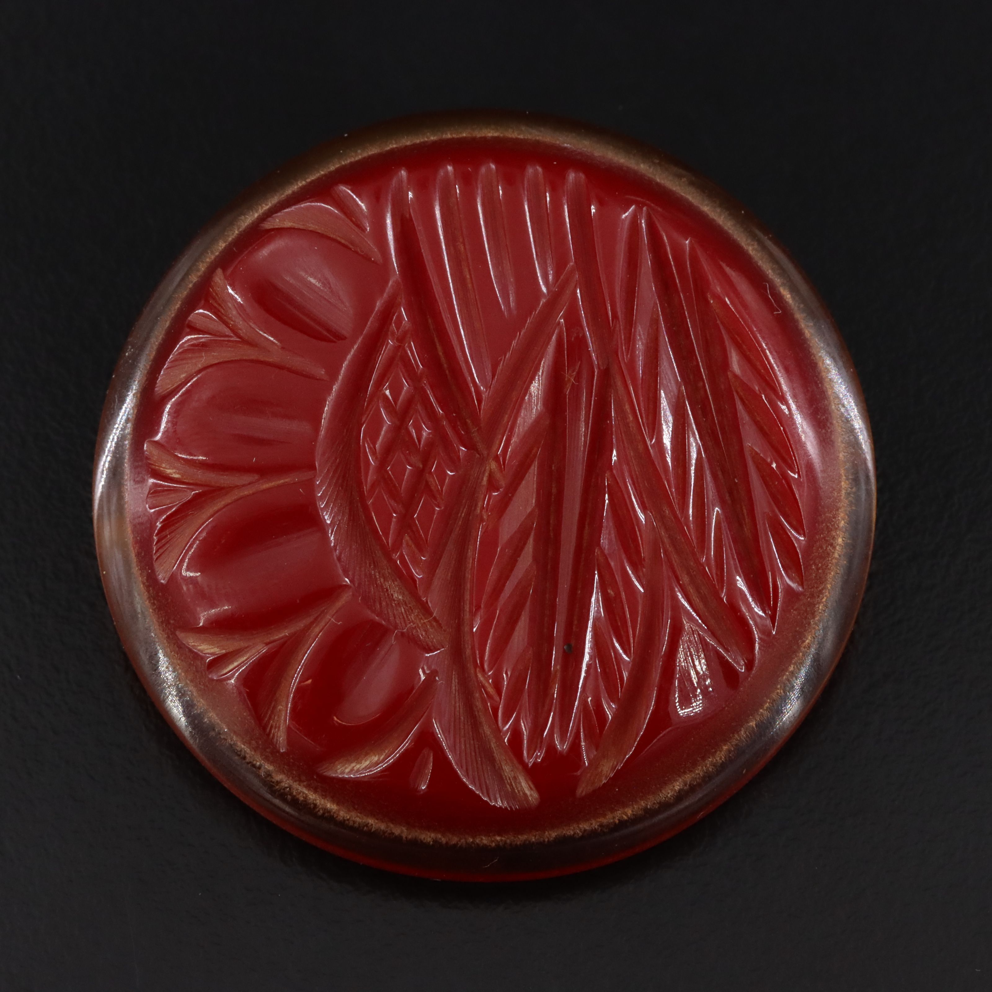 Vintage Graduated Bakelite Bead Necklace and Carved Brooch