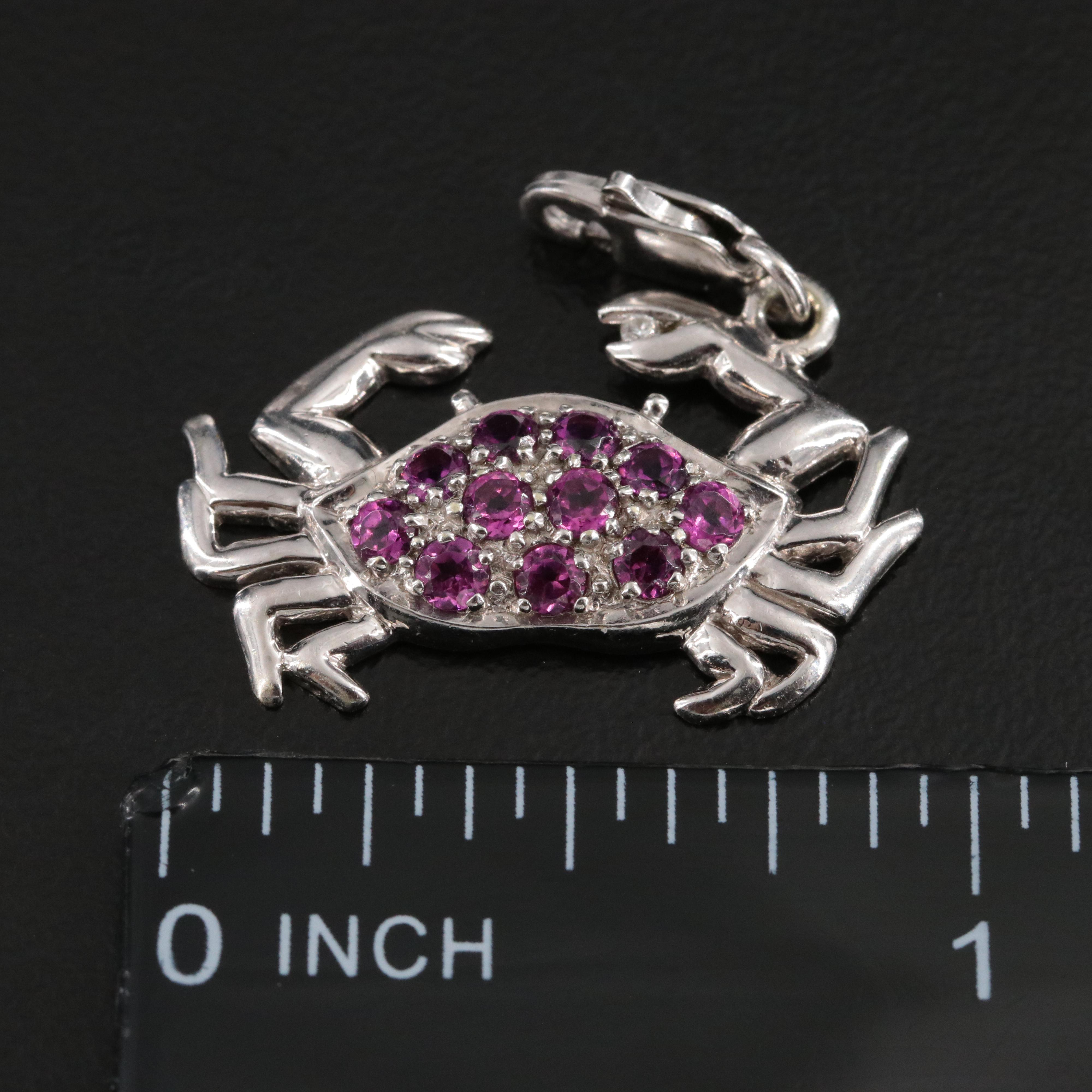 14K Rhodolite Garnet and Diamond Crab Charm Pendant