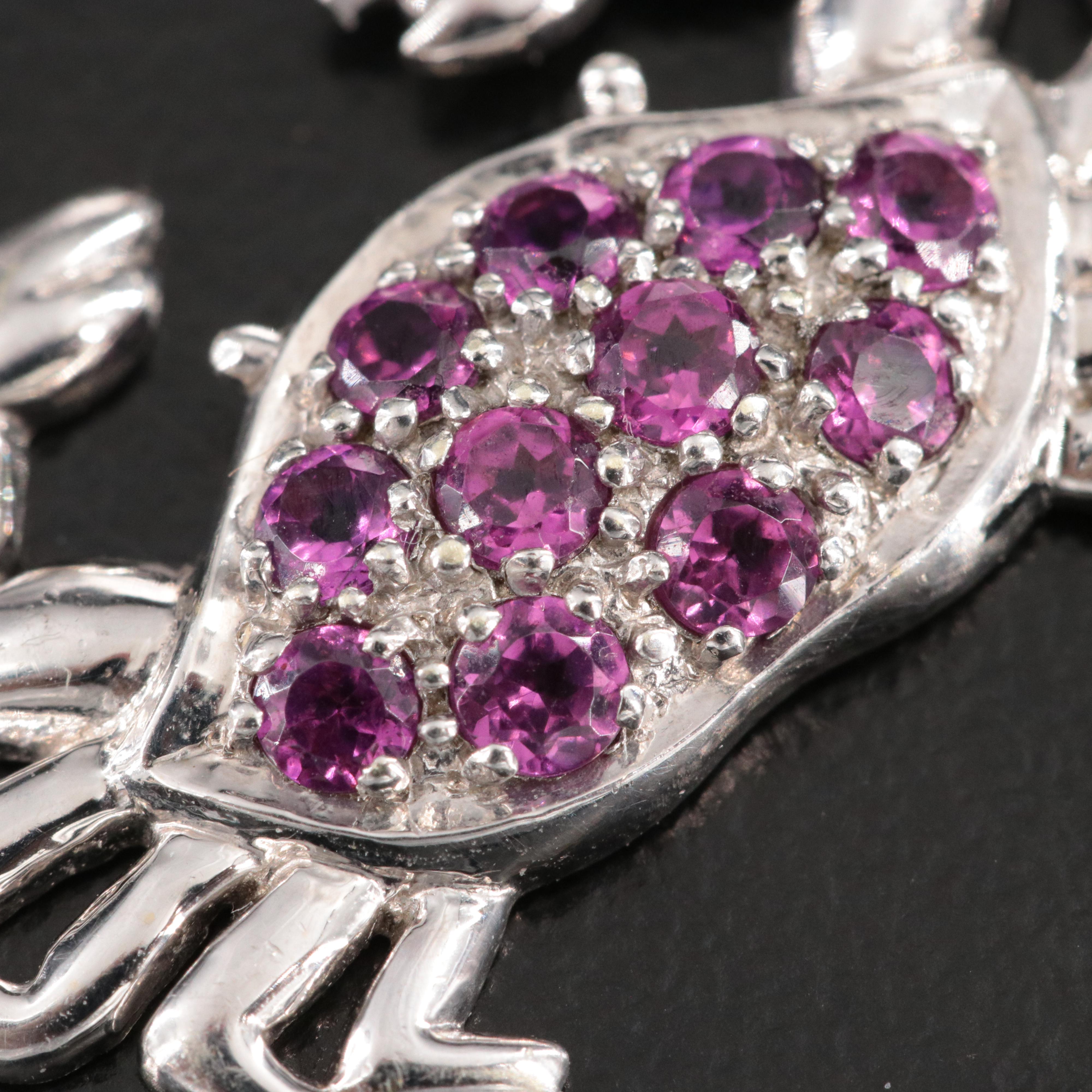 14K Rhodolite Garnet and Diamond Crab Charm Pendant