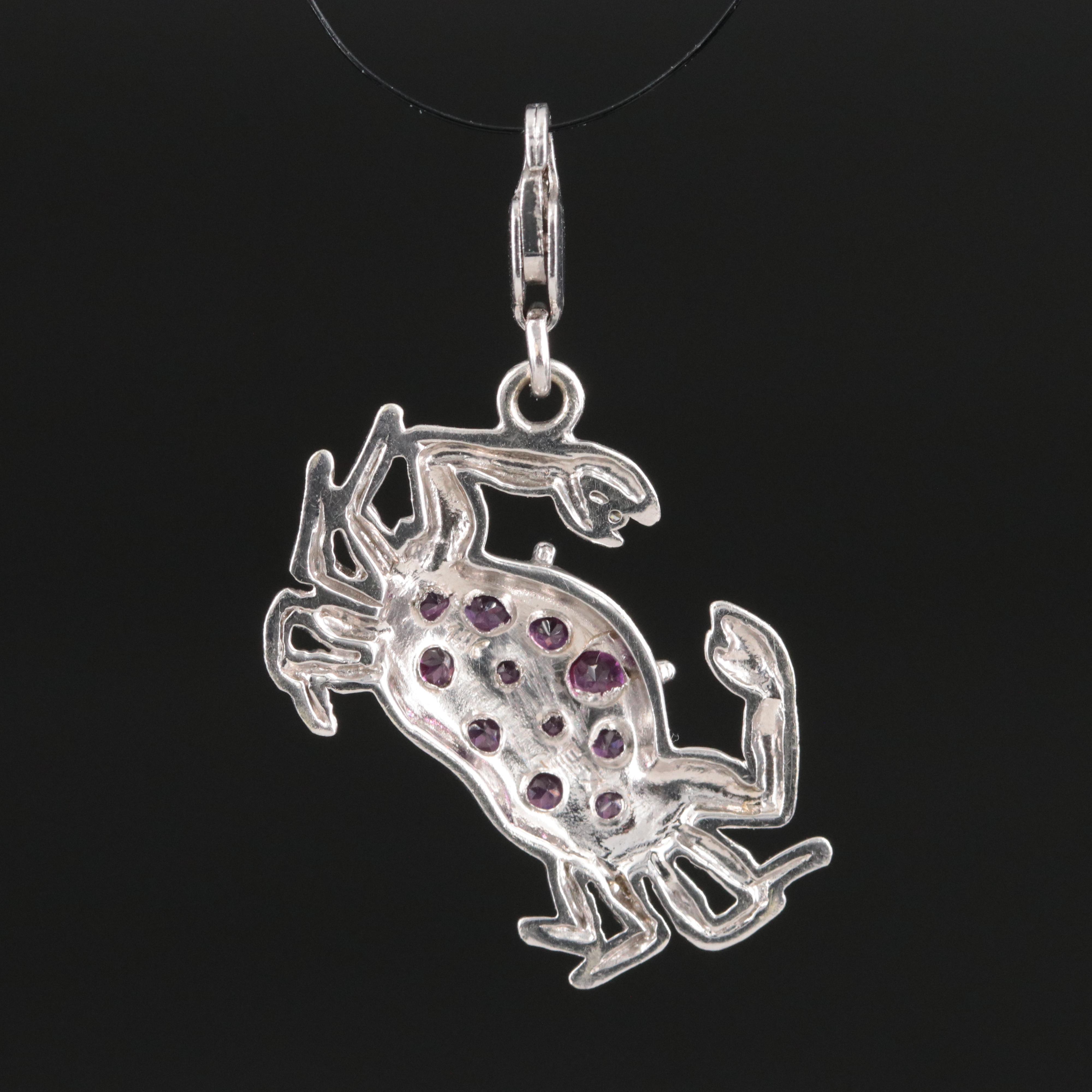 14K Rhodolite Garnet and Diamond Crab Charm Pendant