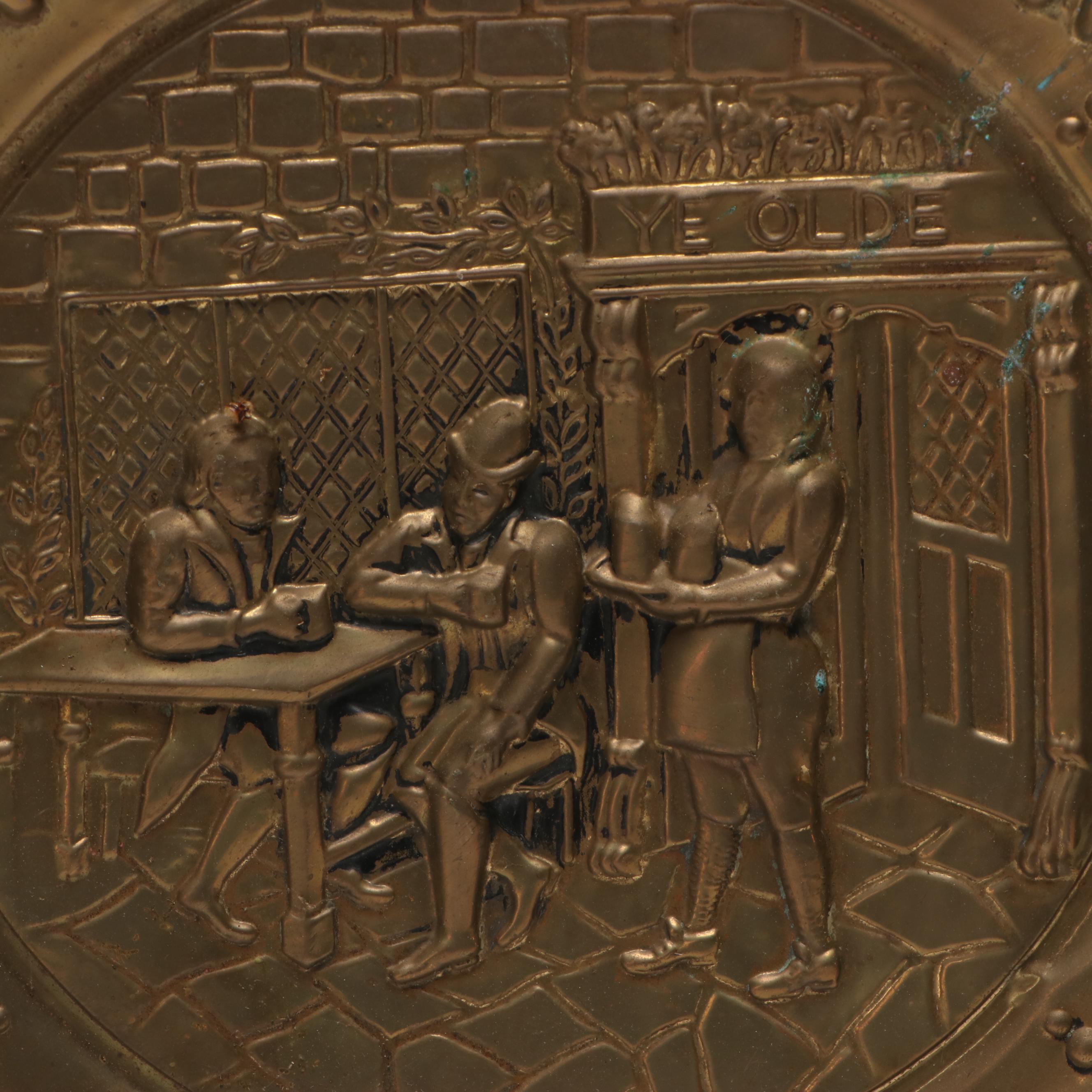 English Style Embossed Brass Finish Wall Plates with Madonna and Child Plaque