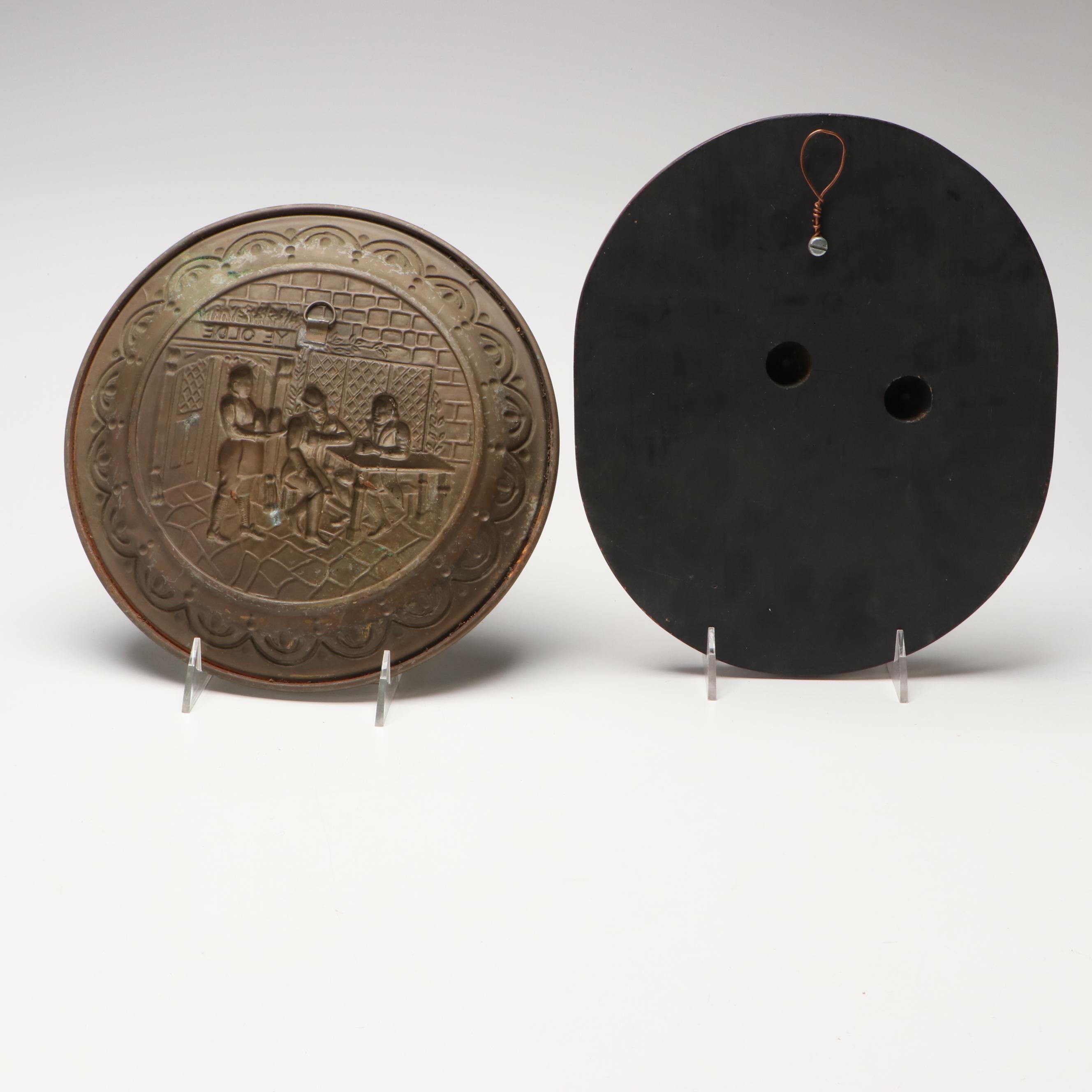 English Style Embossed Brass Finish Wall Plates with Madonna and Child Plaque