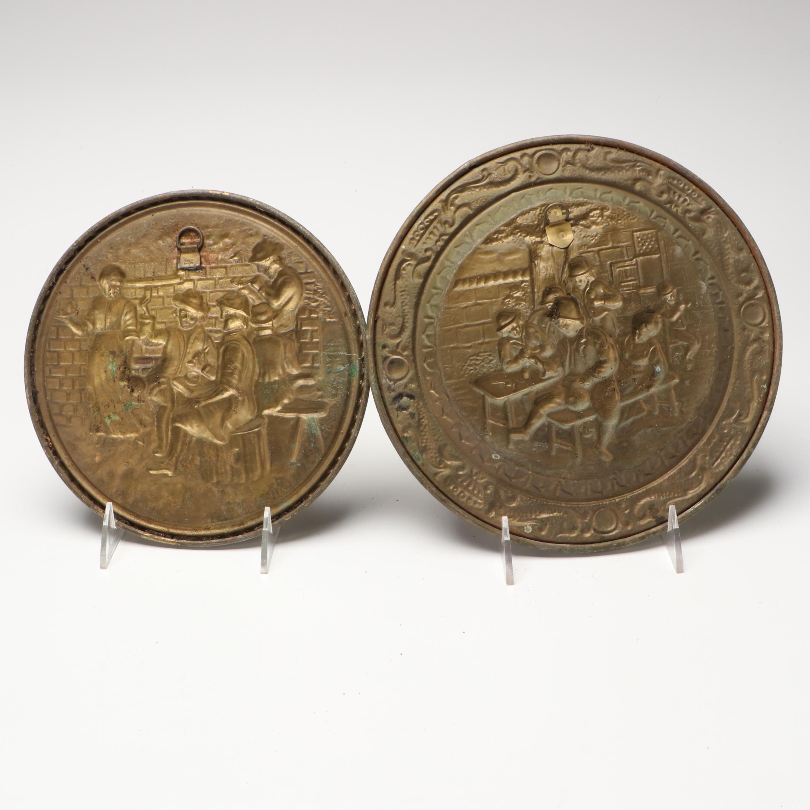 English Style Embossed Brass Finish Wall Plates with Madonna and Child Plaque