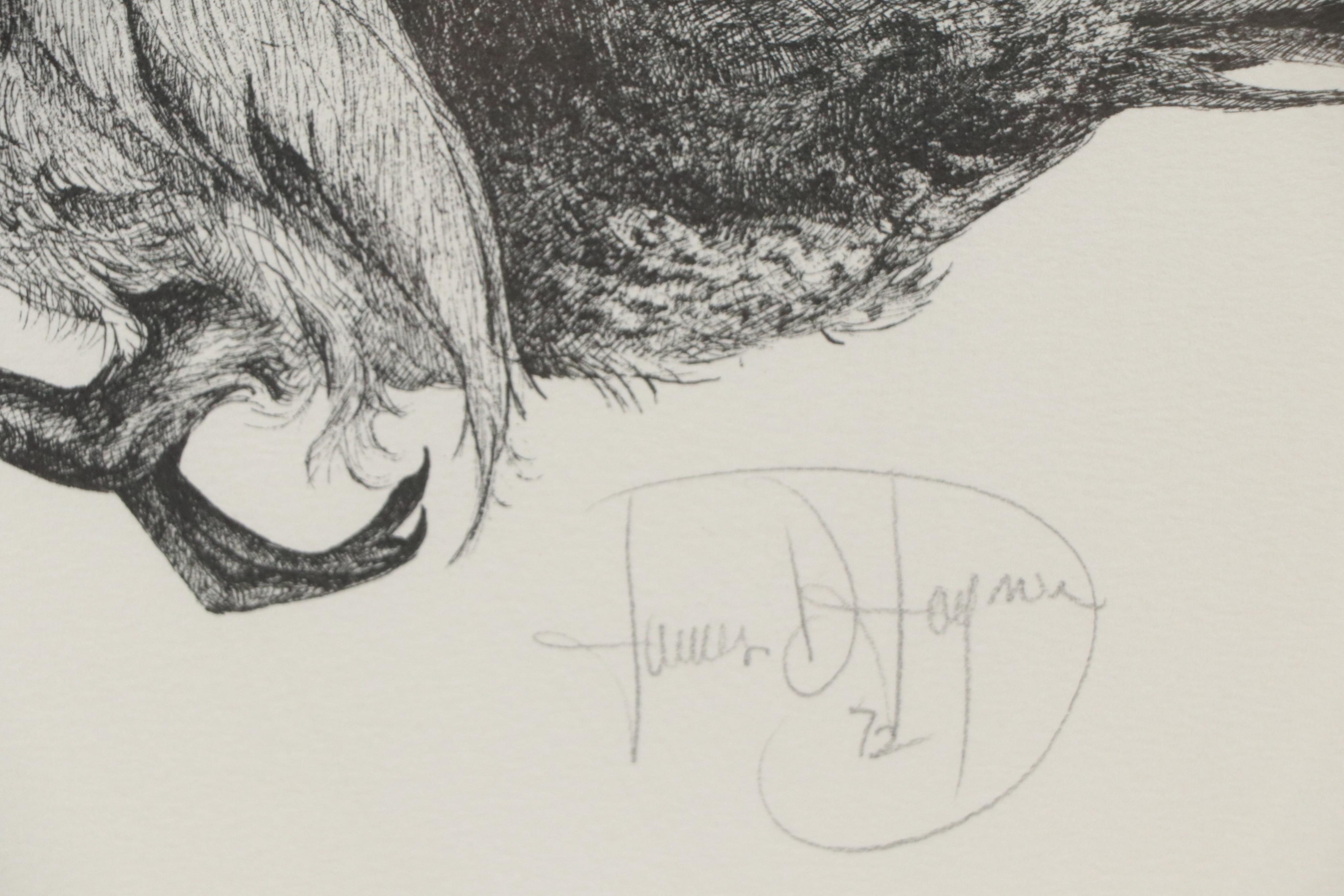 James D. Joyner Ink Drawing of Flying Duck, 1972