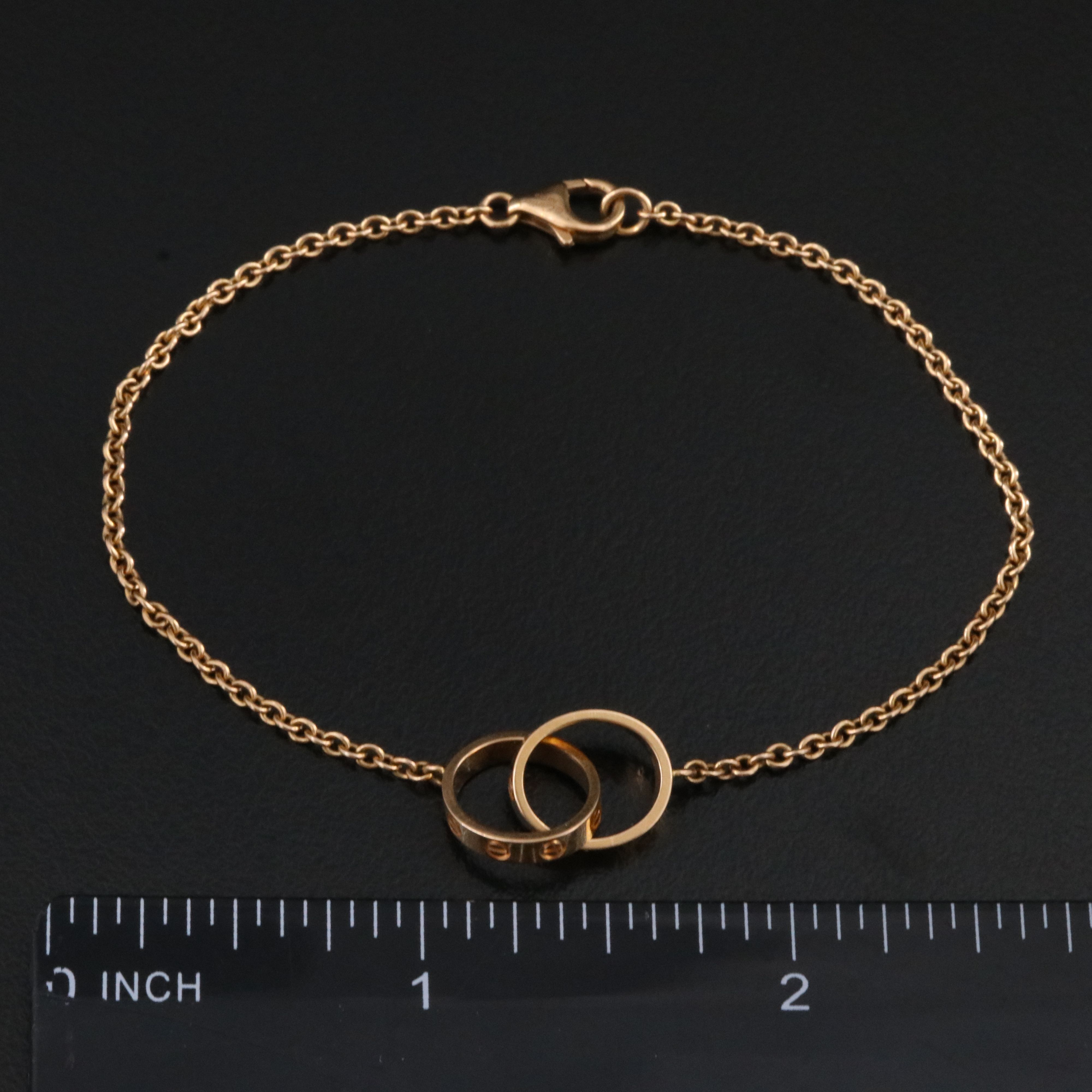 Cartier LOVE 18K Rose Gold and Diamond Interlocking Rings Necklace with COA