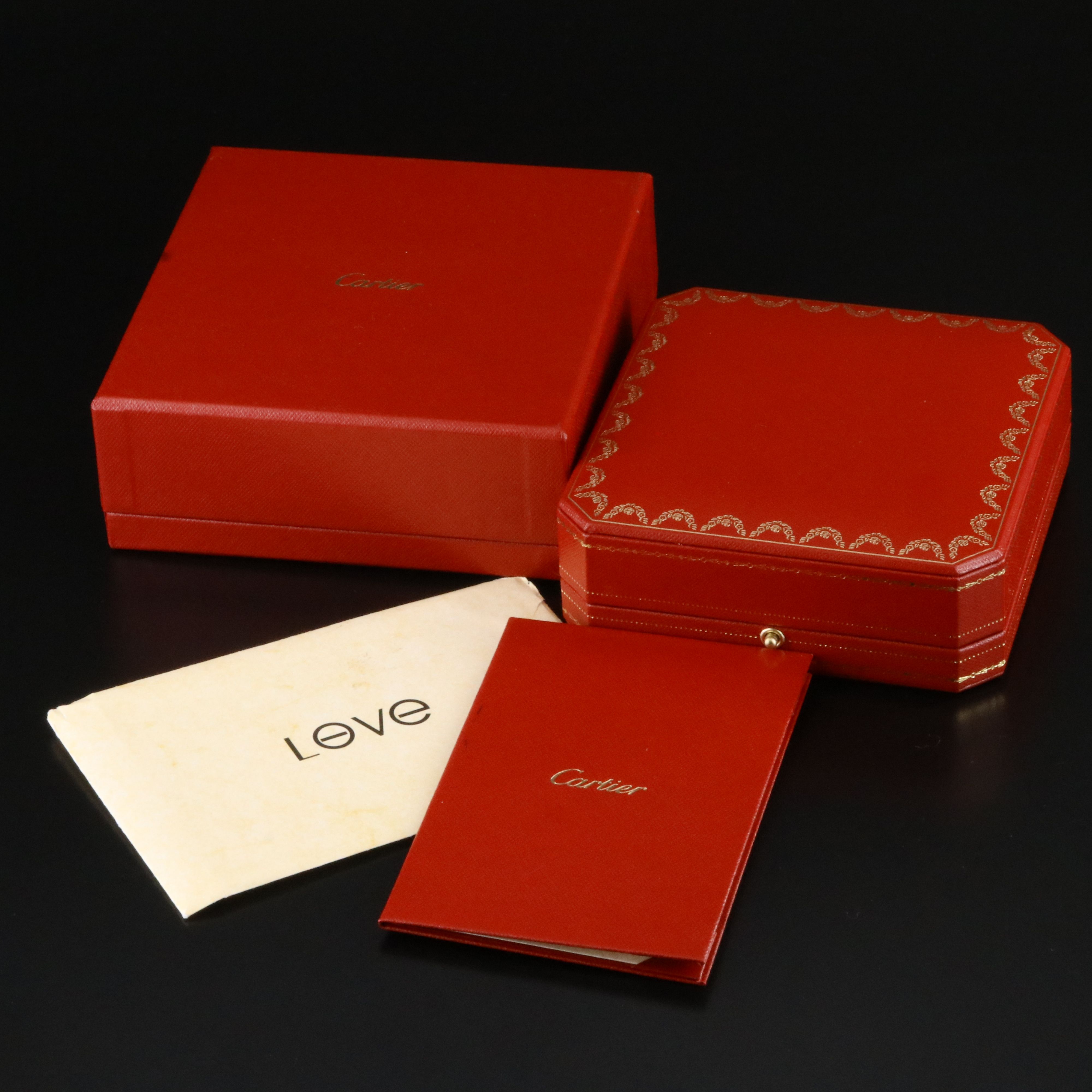 Cartier LOVE 18K Rose Gold and Diamond Interlocking Rings Necklace with COA