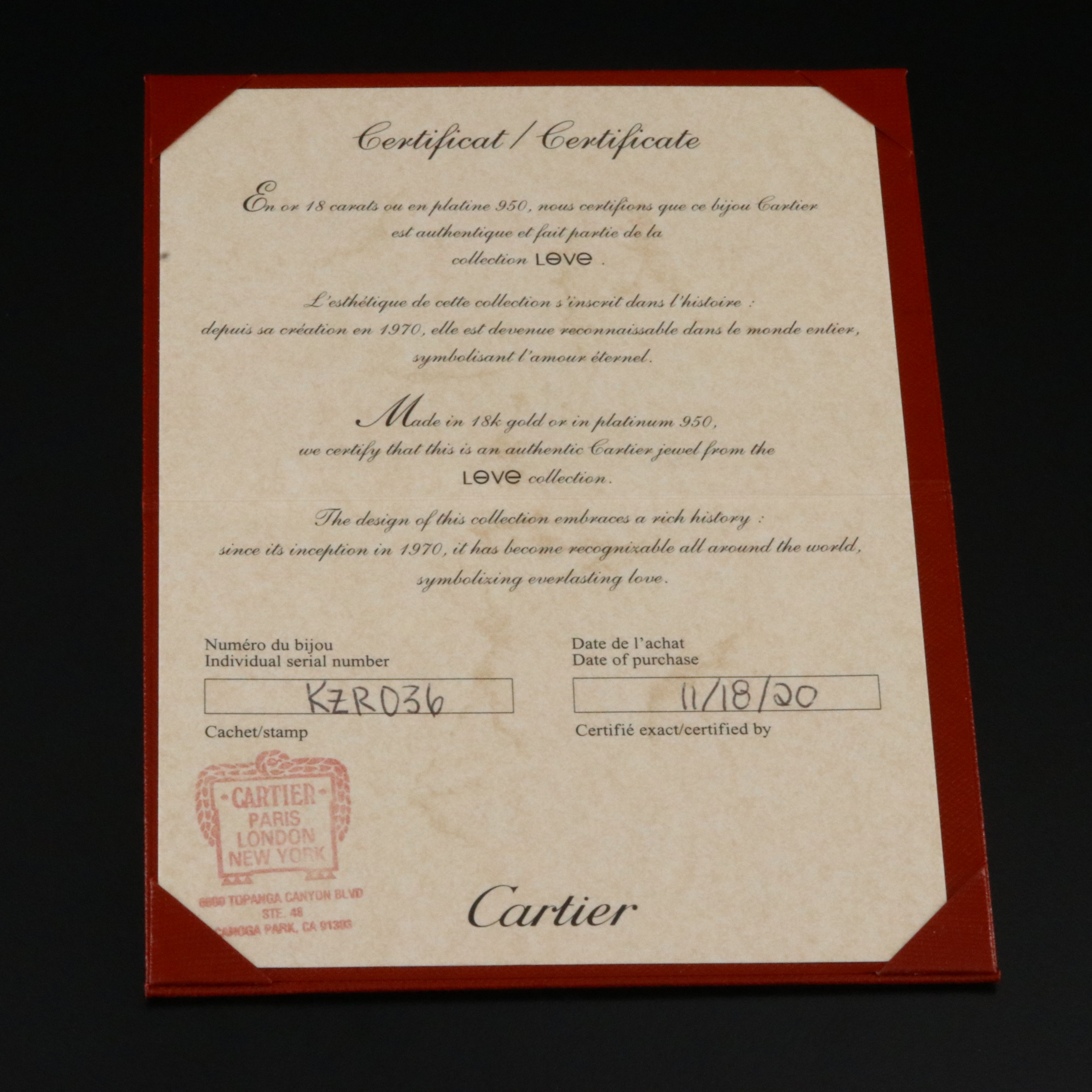 Cartier LOVE 18K Rose Gold and Diamond Interlocking Rings Necklace with COA