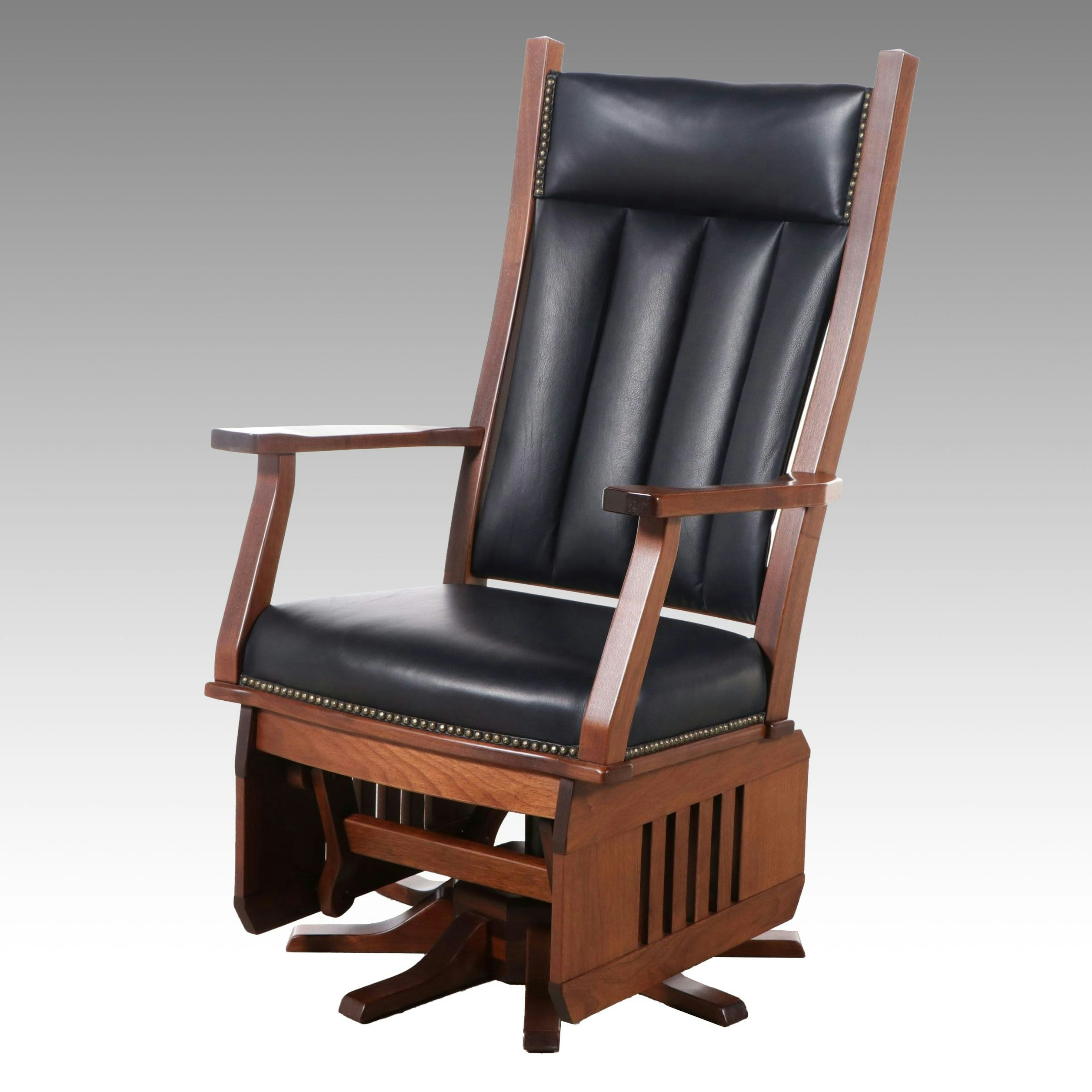 Buckeye Rocker Craftsman Style Bench-Made Walnut and Leather Swivel Glider Chair