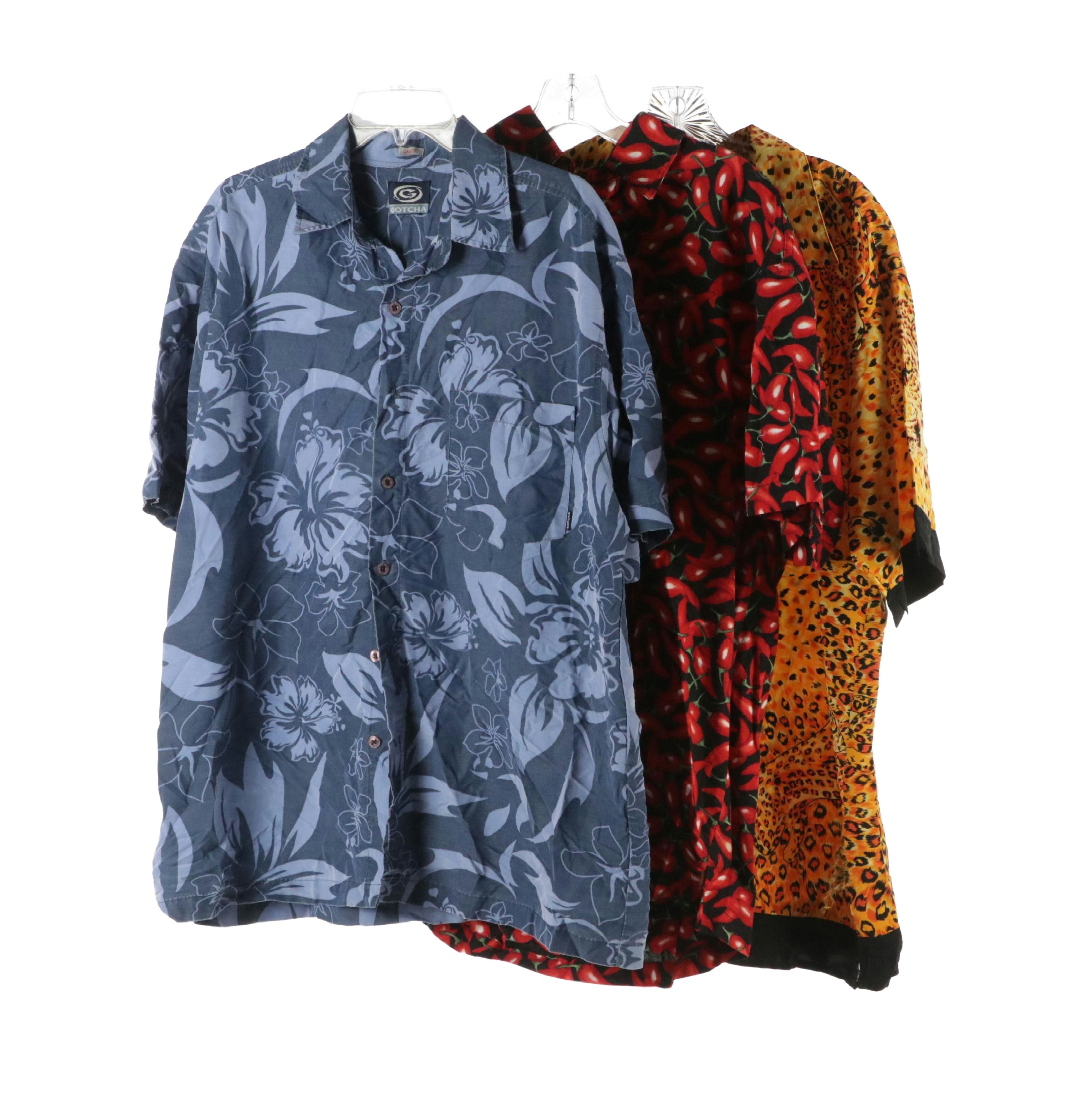 Men's Vintage Leopard, Chili Pepper and Floral Printed Hawaiian Shirts