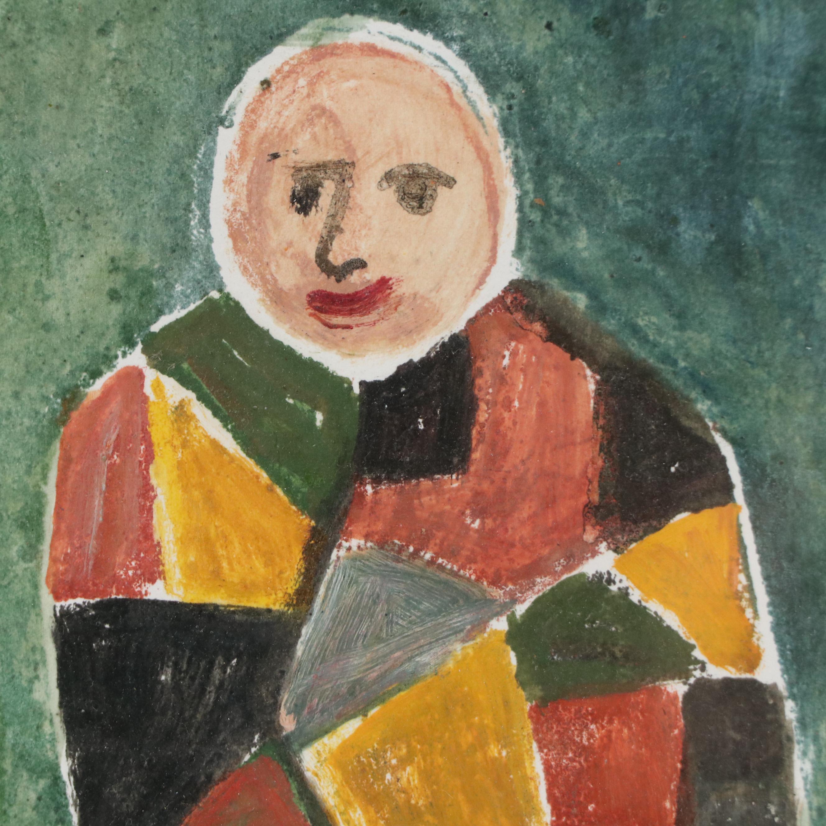 Cubist Inspired Oil Painting of Smiling Figure, Late 20th - 21st Century