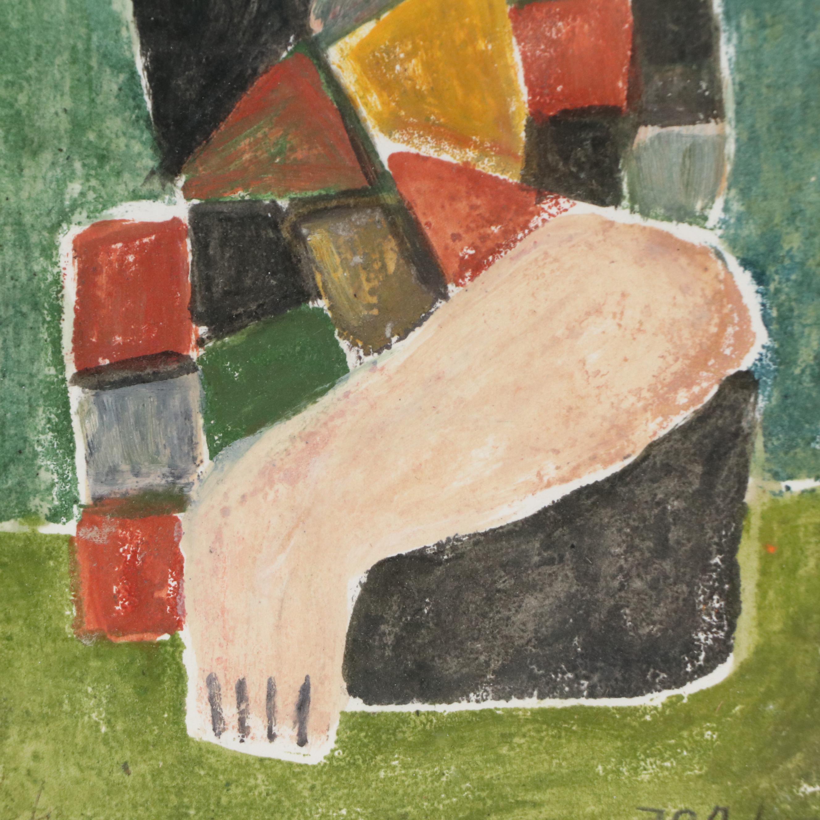 Cubist Inspired Oil Painting of Smiling Figure, Late 20th - 21st Century
