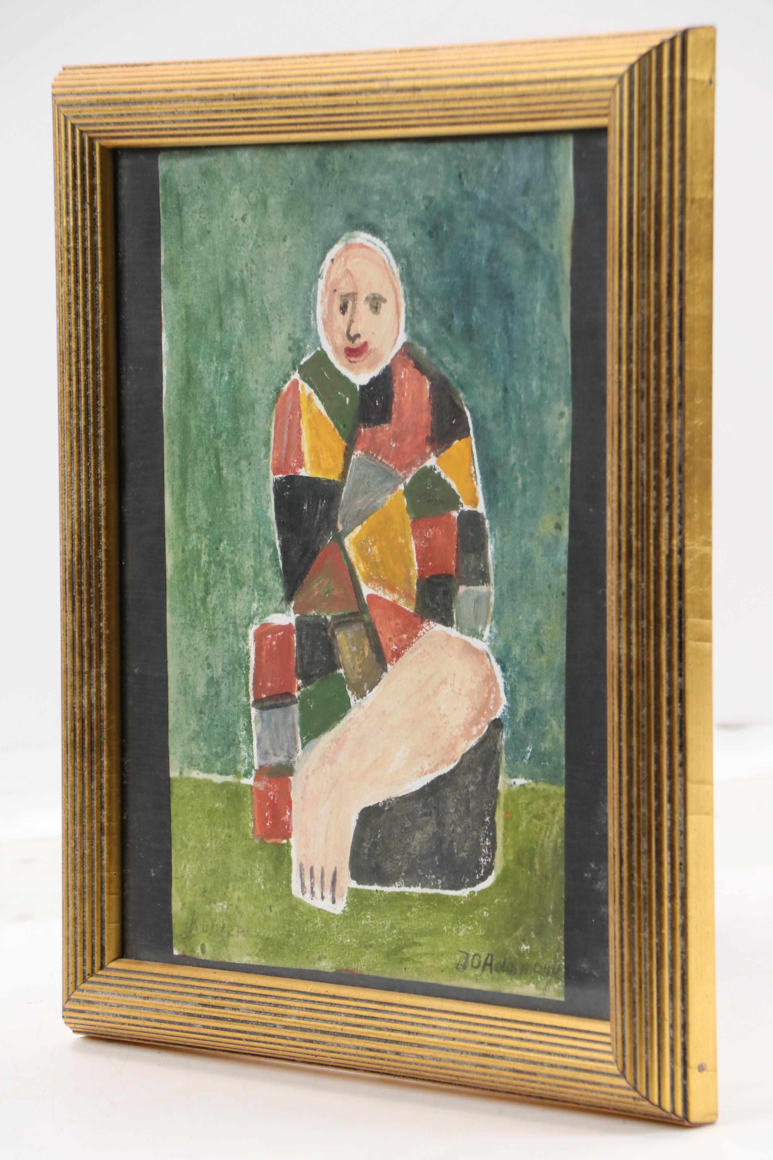 Cubist Inspired Oil Painting of Smiling Figure, Late 20th - 21st Century