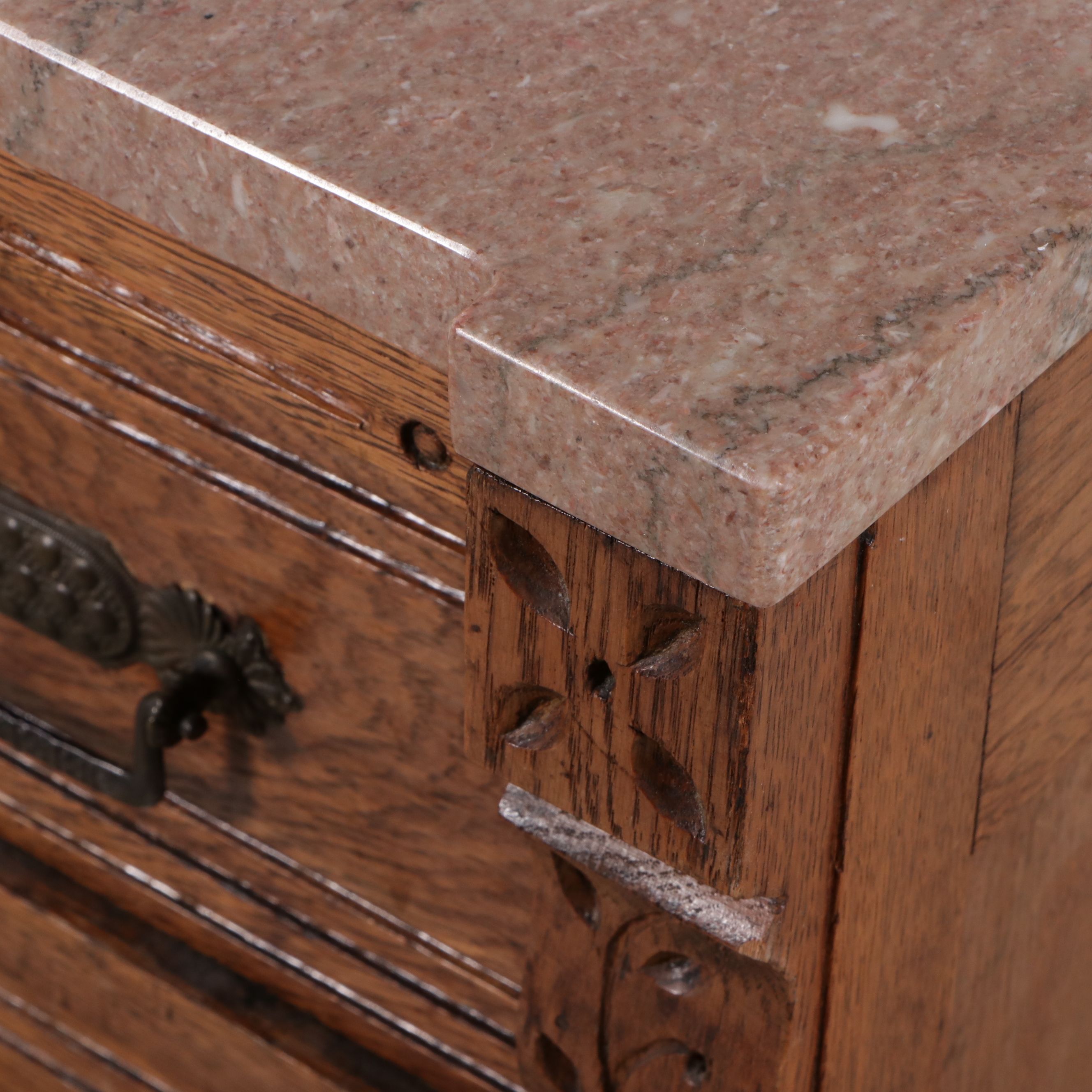 Eastlake Style Marble Top Oak Washstand, Late 19th Century