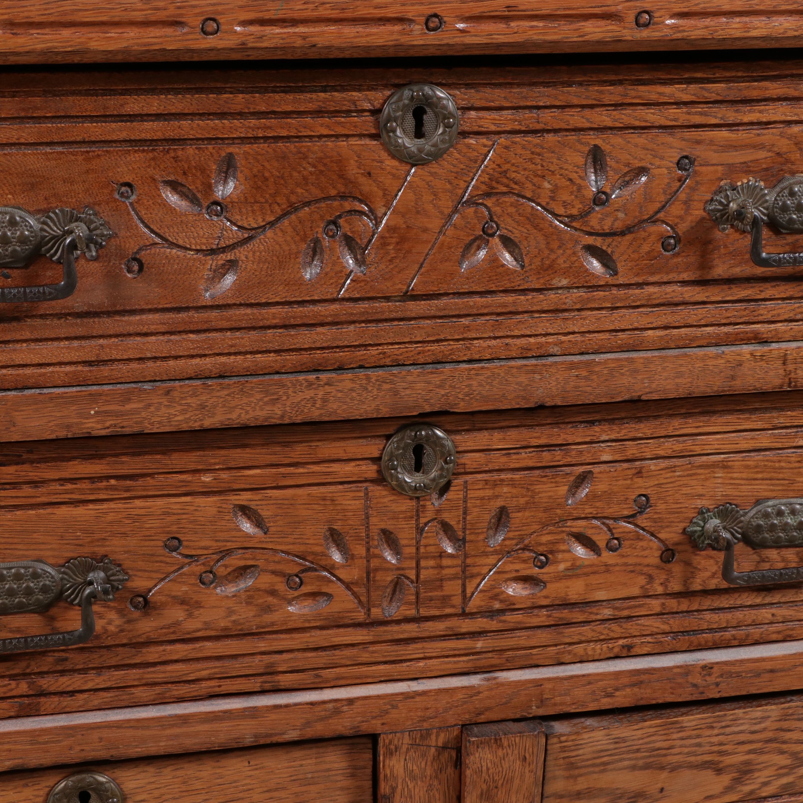 Eastlake Style Marble Top Oak Washstand, Late 19th Century