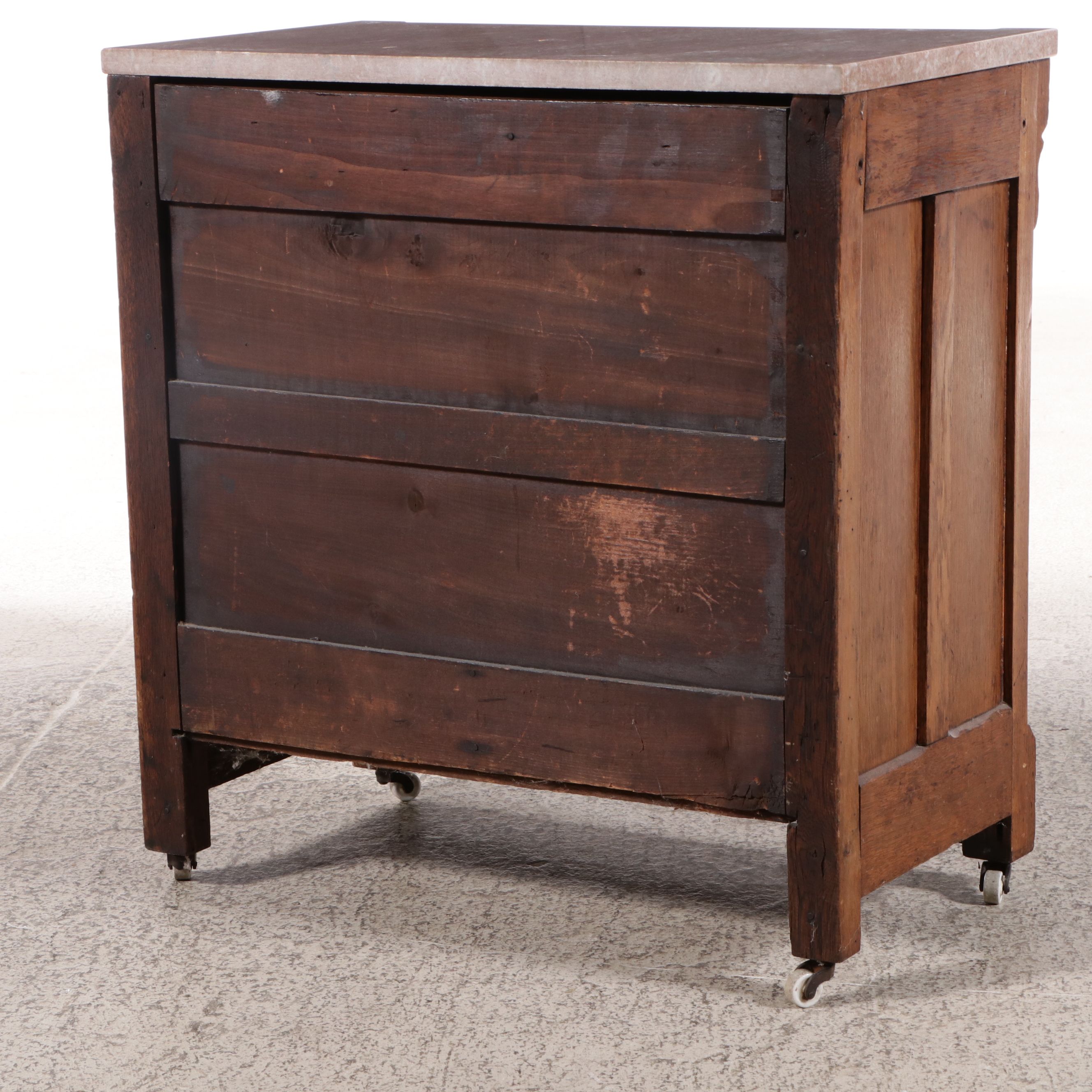 Eastlake Style Marble Top Oak Washstand, Late 19th Century