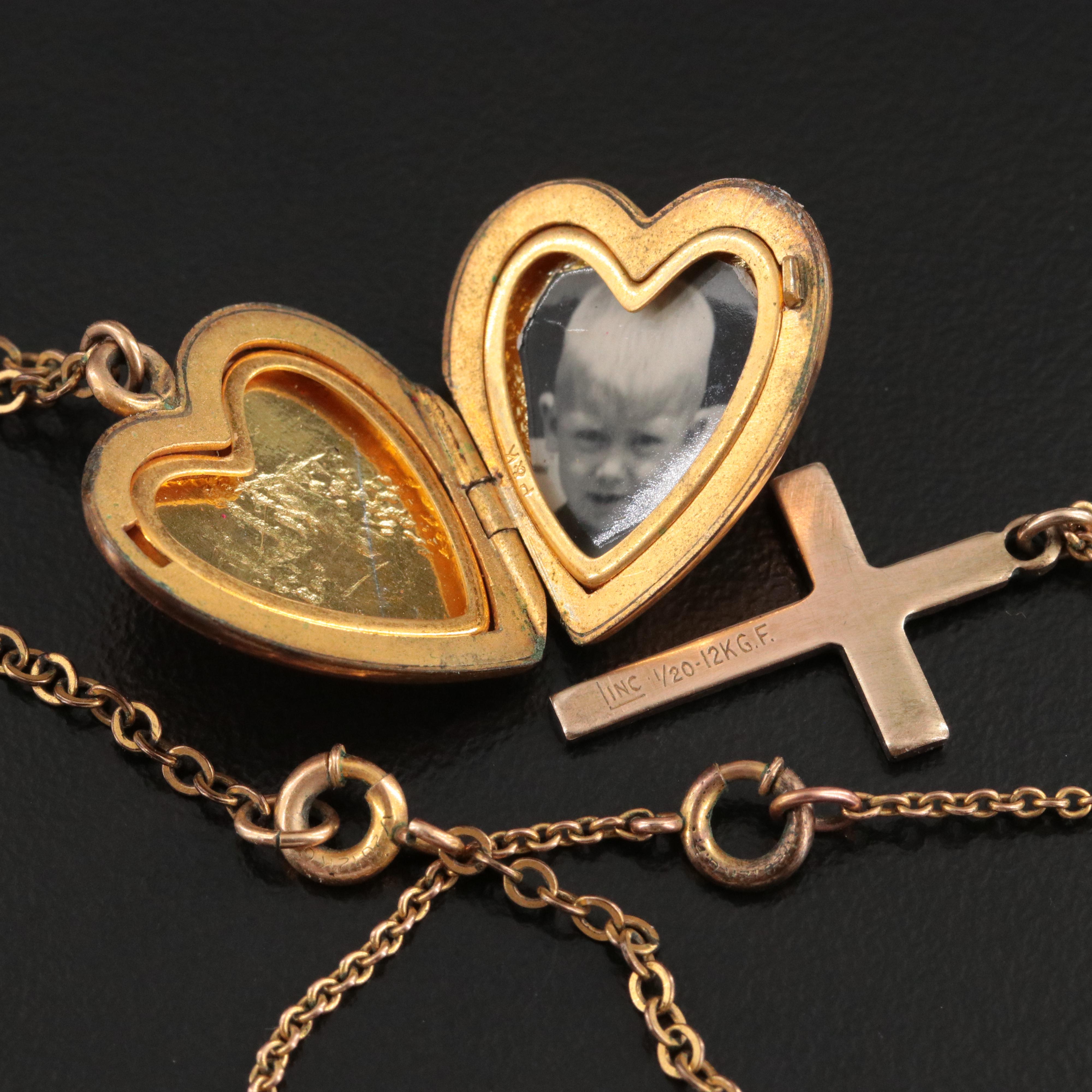 Vintage Locket Necklace and Bracelet with Cross Necklace