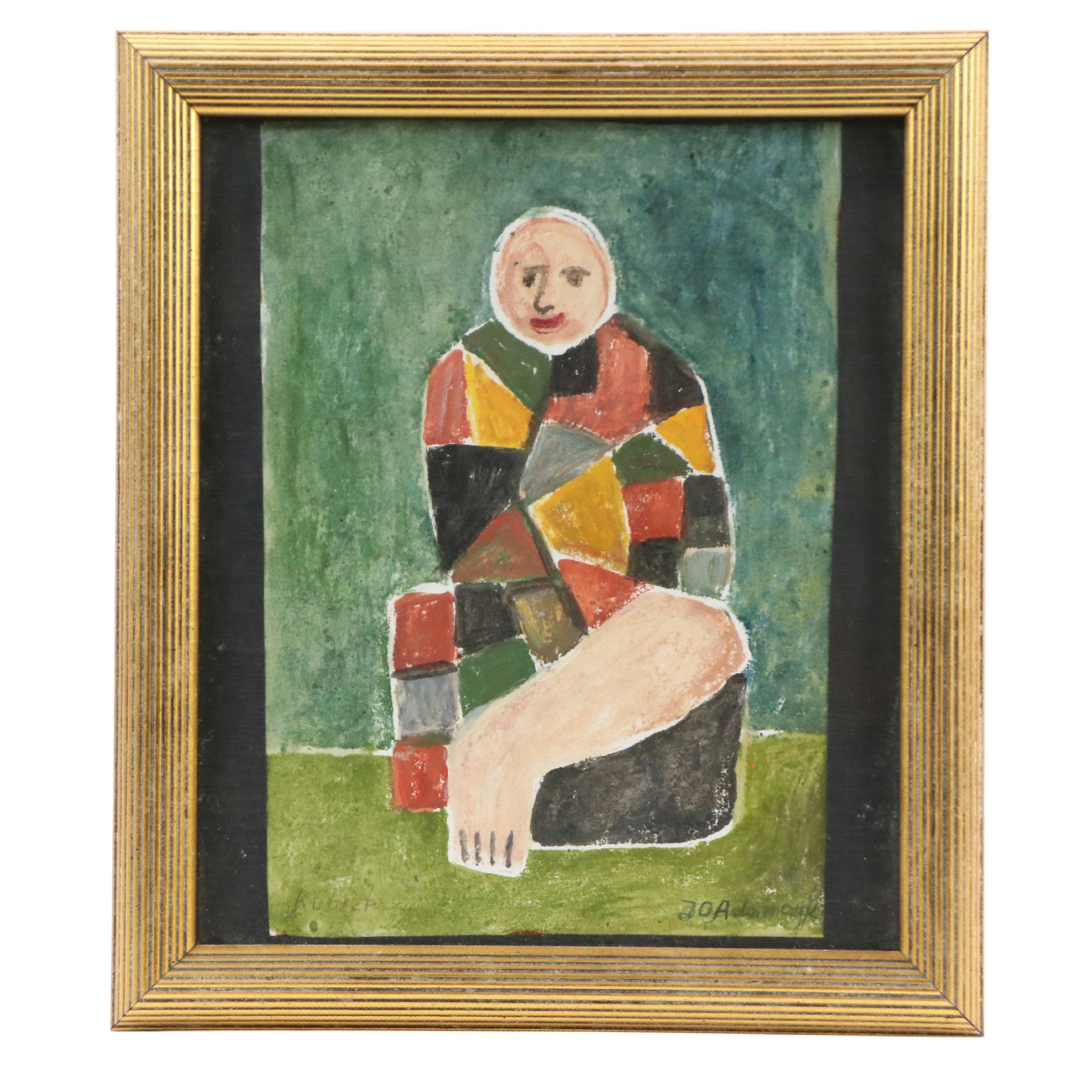 Cubist Inspired Oil Painting of Smiling Figure, Late 20th - 21st Century