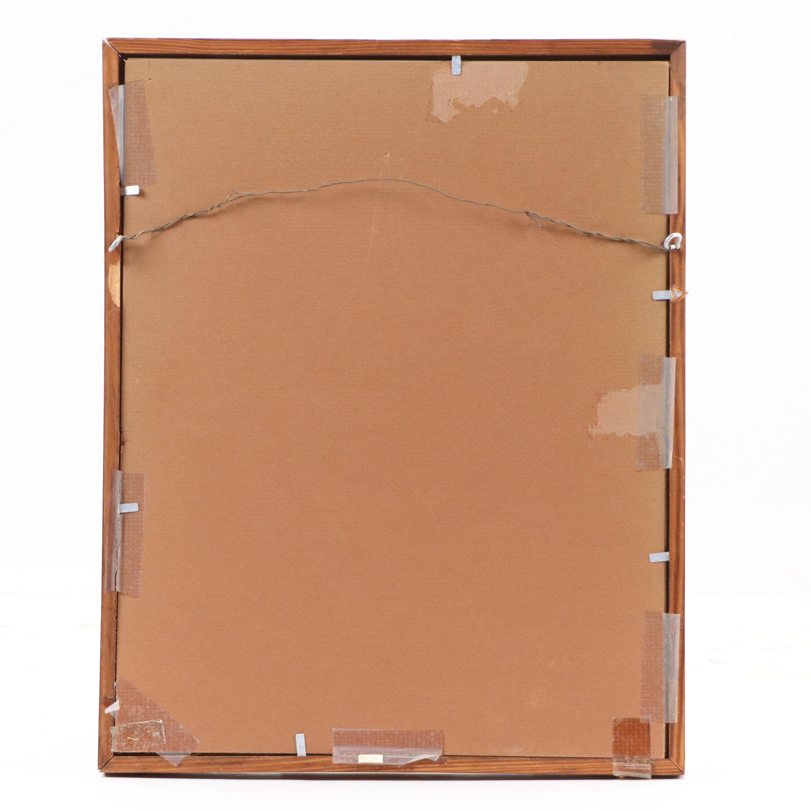 East Asian Style Watercolor Painting of Figures in Winter Garden Scene