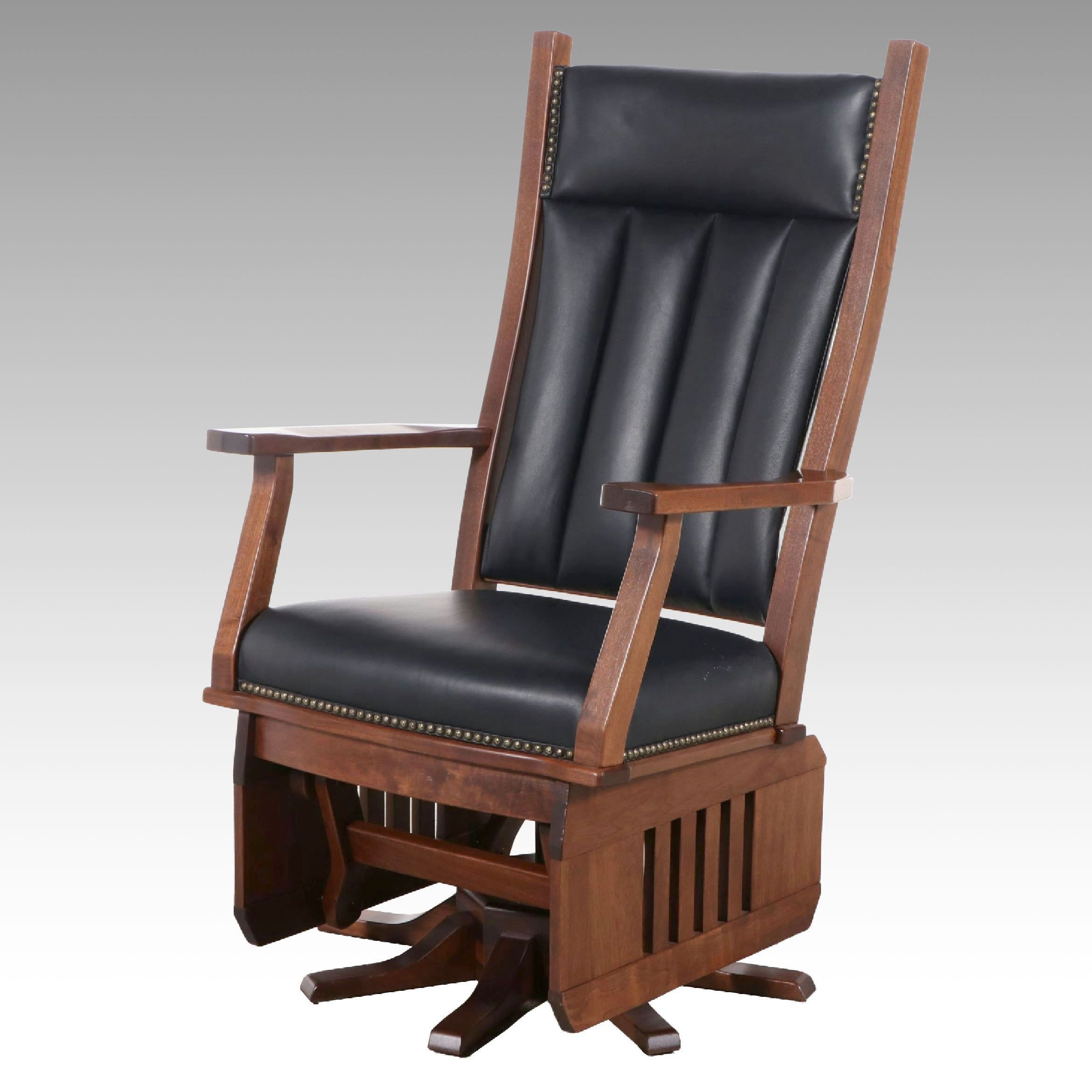 Buckeye Rocker Craftsman Style Bench-Made Walnut and Leather Swivel Glider Chair