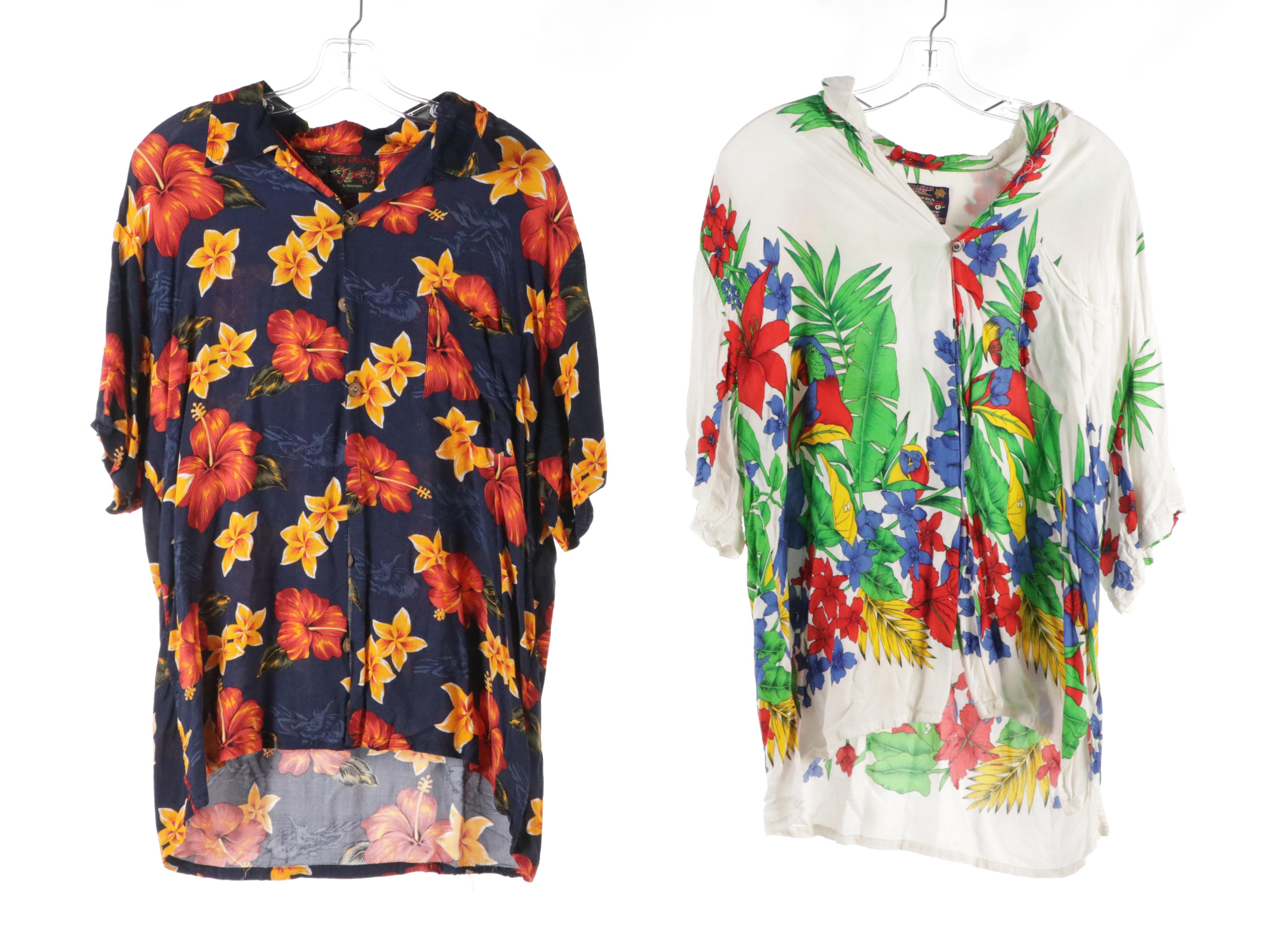 Men's Vintage Red Dragon, Blueprint Label, and Basix Printed Hawaiian Shirts