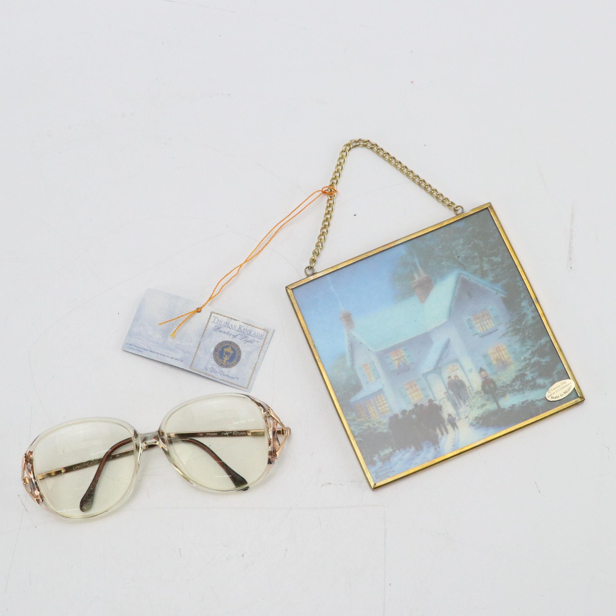 Enesco Corp. Thomas Kinkade Hanging Glass Panel & Luxottica Prescription Glasses