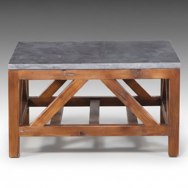 Arhaus Furniture "Holden" Stone Top Reclaimed Pine Coffee Table