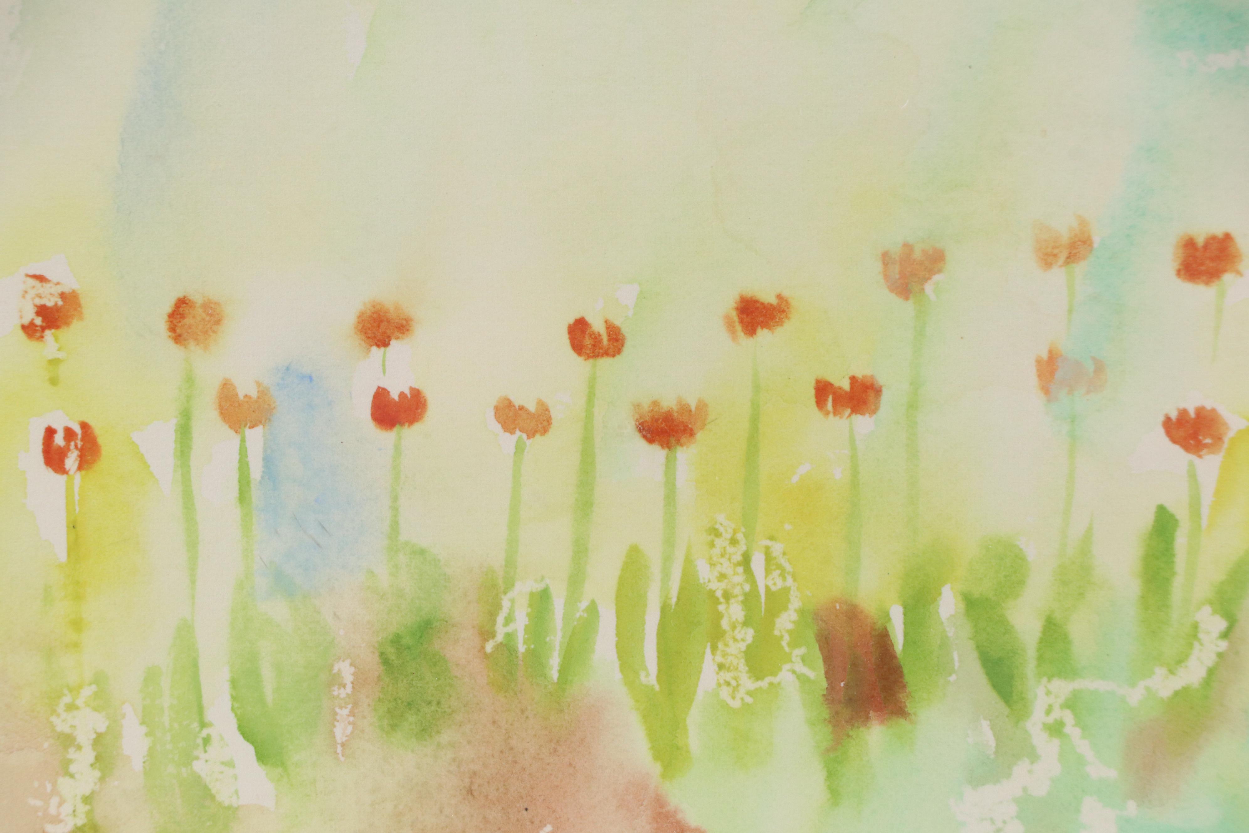 Catherine Zimmerman Watercolor Painting of Tulips, 1982