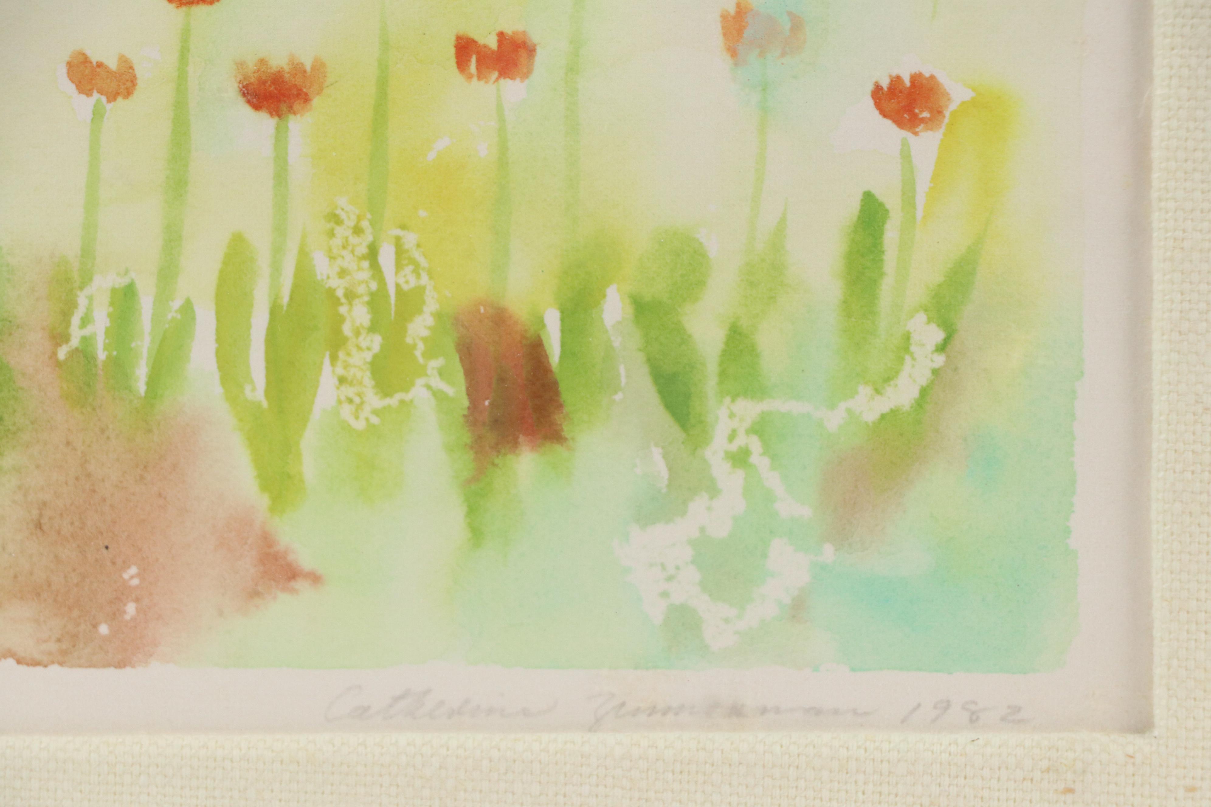 Catherine Zimmerman Watercolor Painting of Tulips, 1982