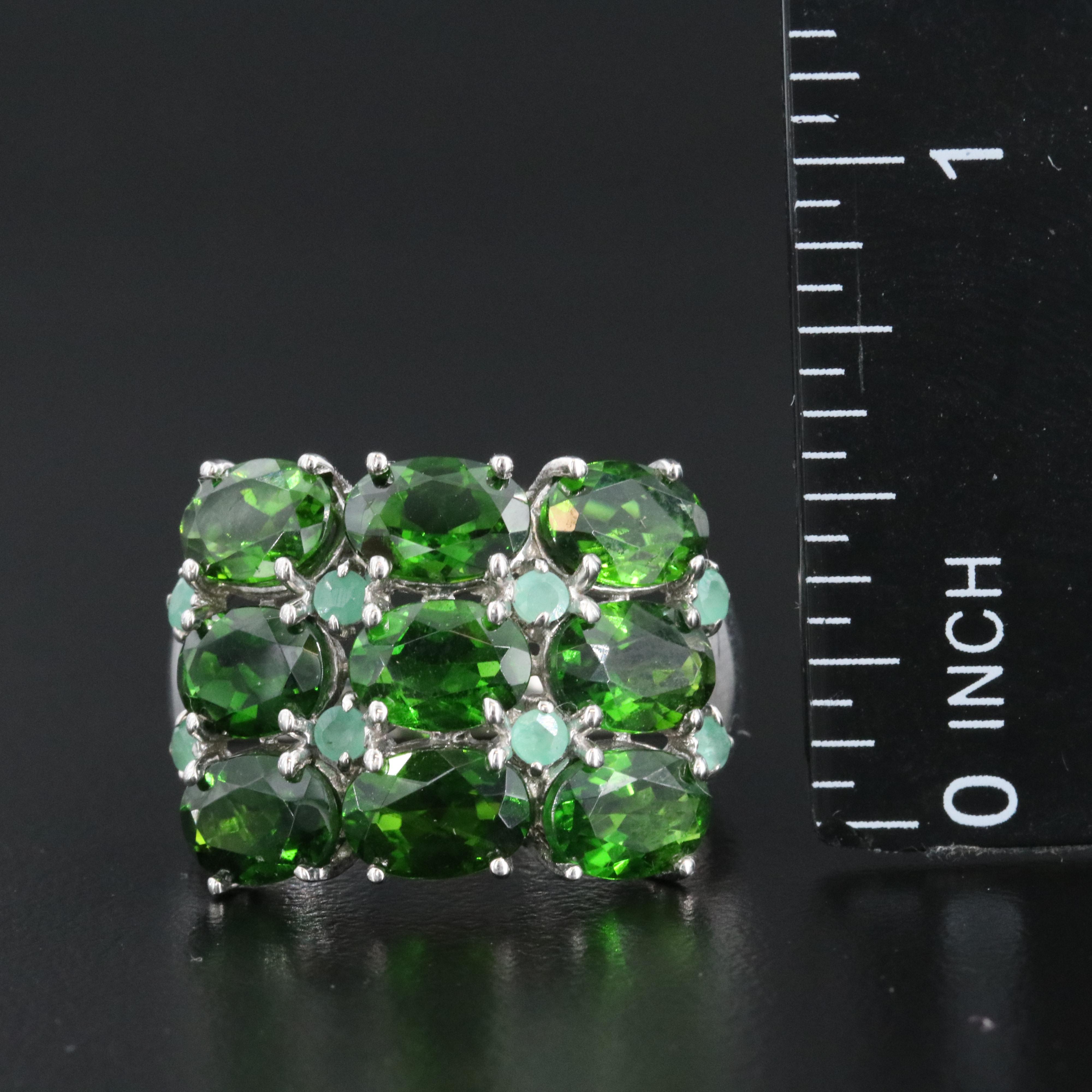 Sterling Diopside and Emerald Ring