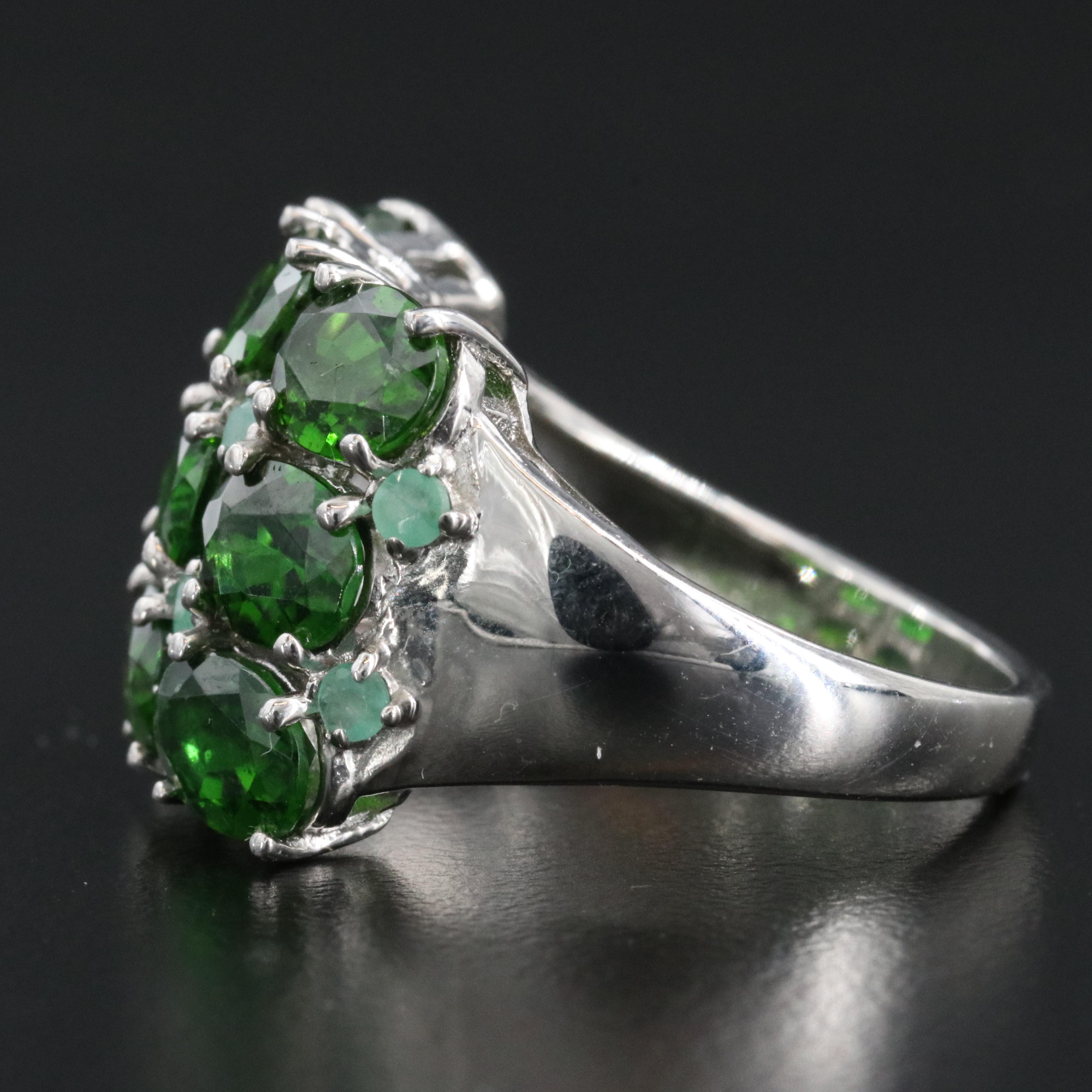 Sterling Diopside and Emerald Ring