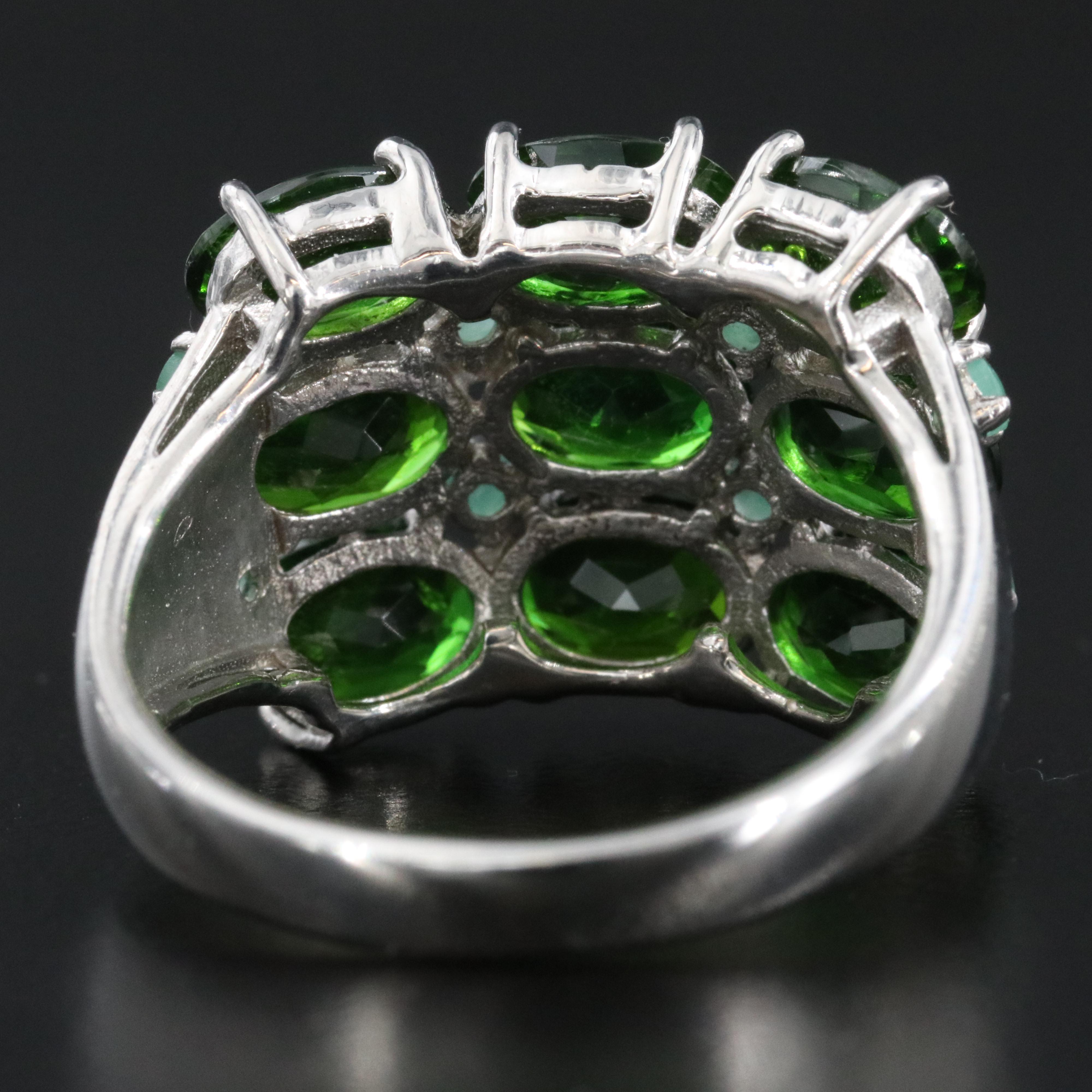 Sterling Diopside and Emerald Ring
